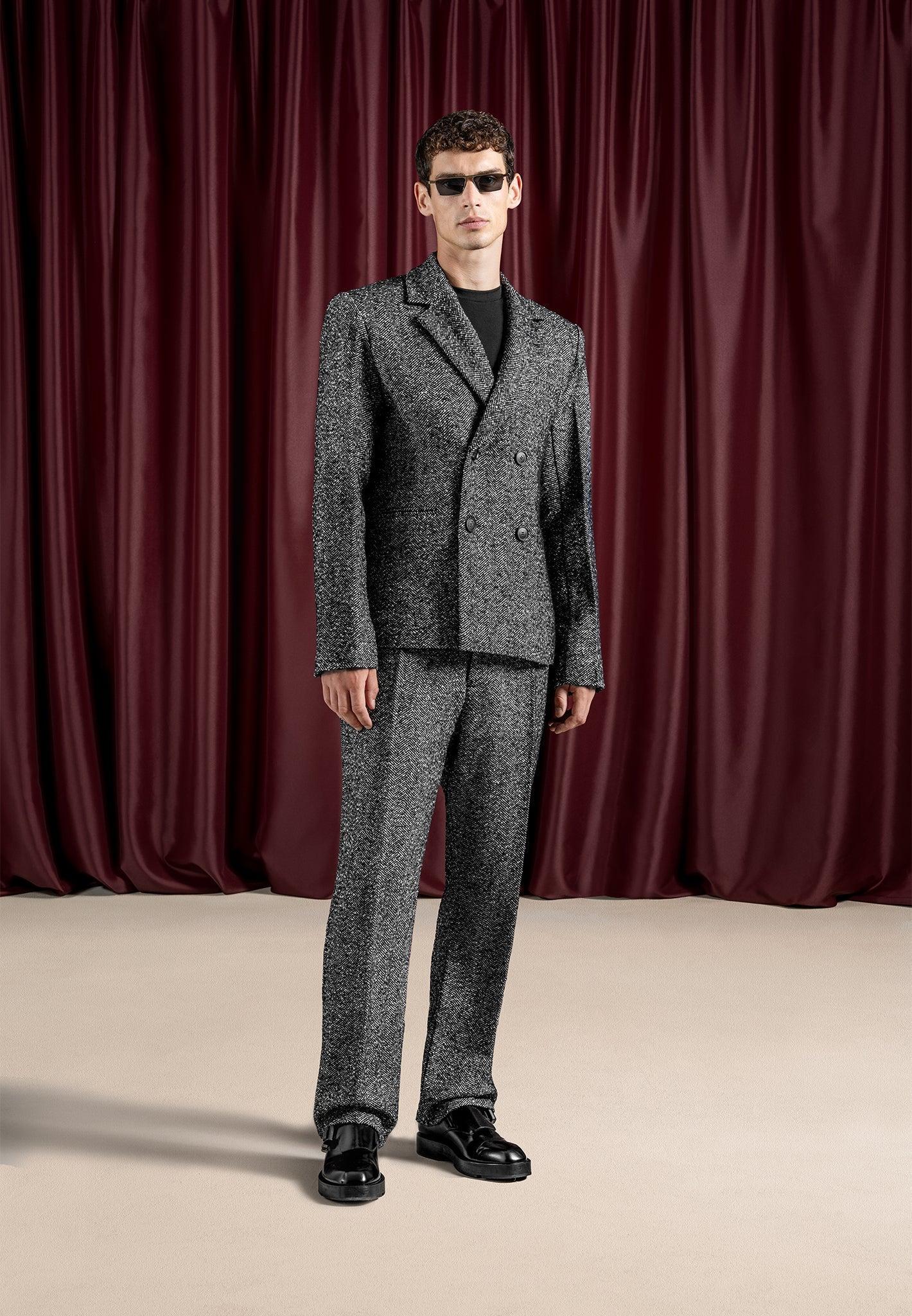 Didier - Double Breasted Herringbone Wool Blend Suit Jacket - Black Male Product Image