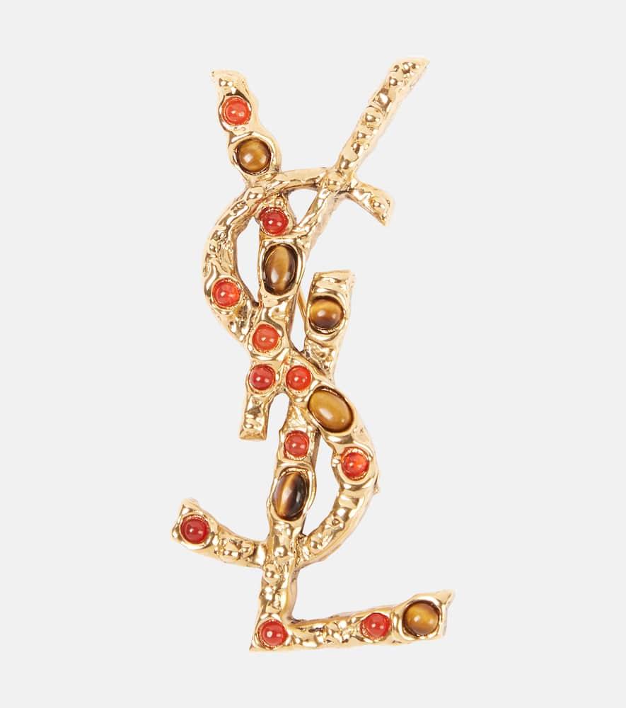 SAINT LAURENT Embellished Cassandre Brooch In Gold Product Image