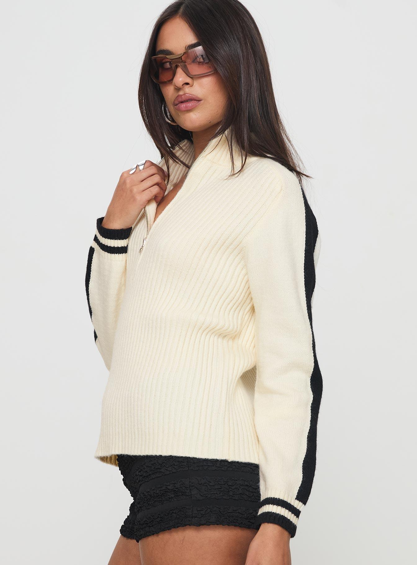 Mandee Quarter Zip Knit Sweater Cream Product Image