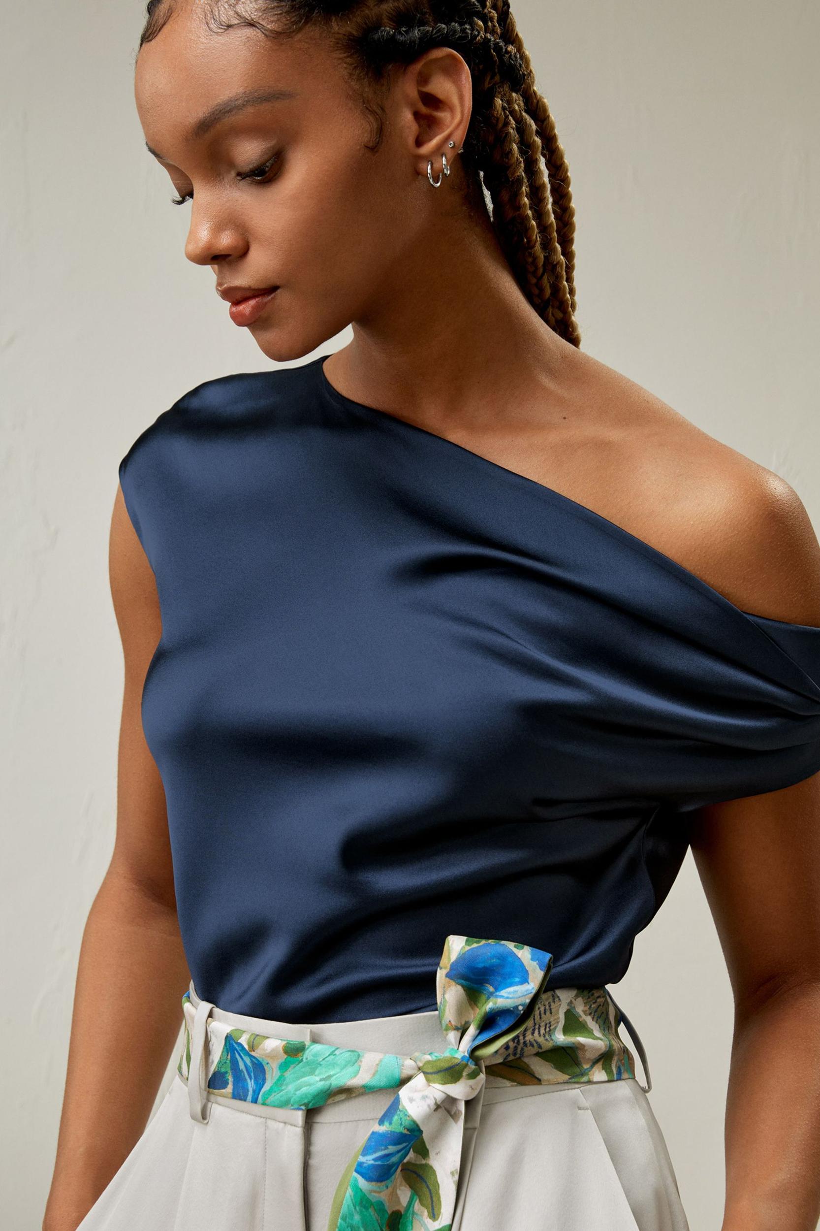 LILYSILK Female One Shoulder Silk Top - Silvergray Premium Silk - Perfect Wardrobe Staples Cowl Neck Silk Top 10 Product Image