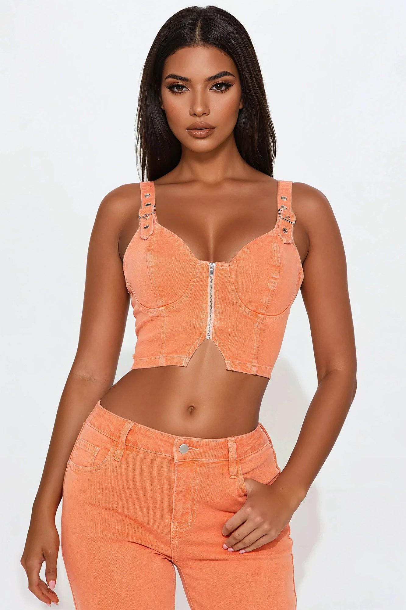 My Fun Side Denim Pant Set - Orange Product Image