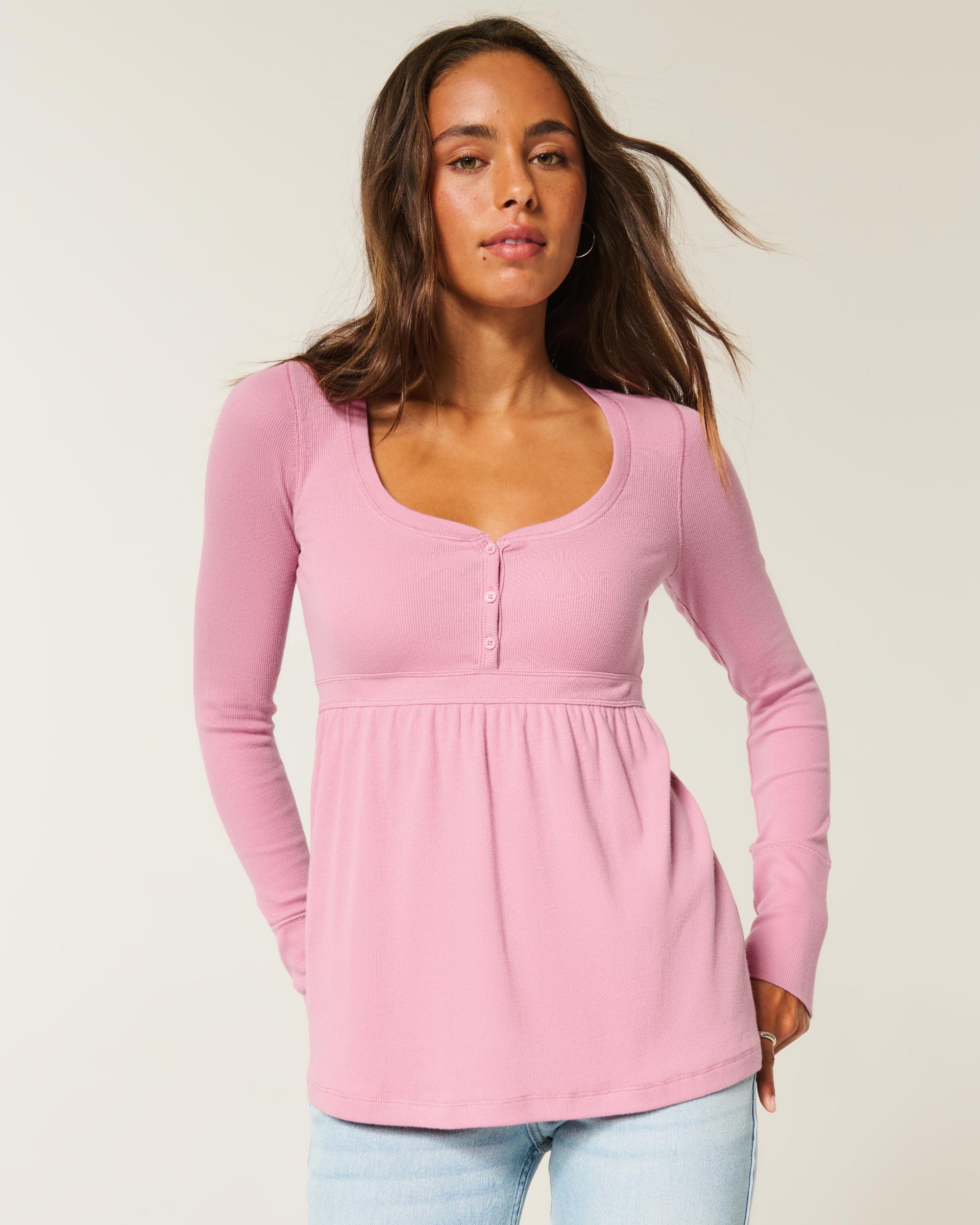 Tie-Back Henley Babydoll Top Product Image