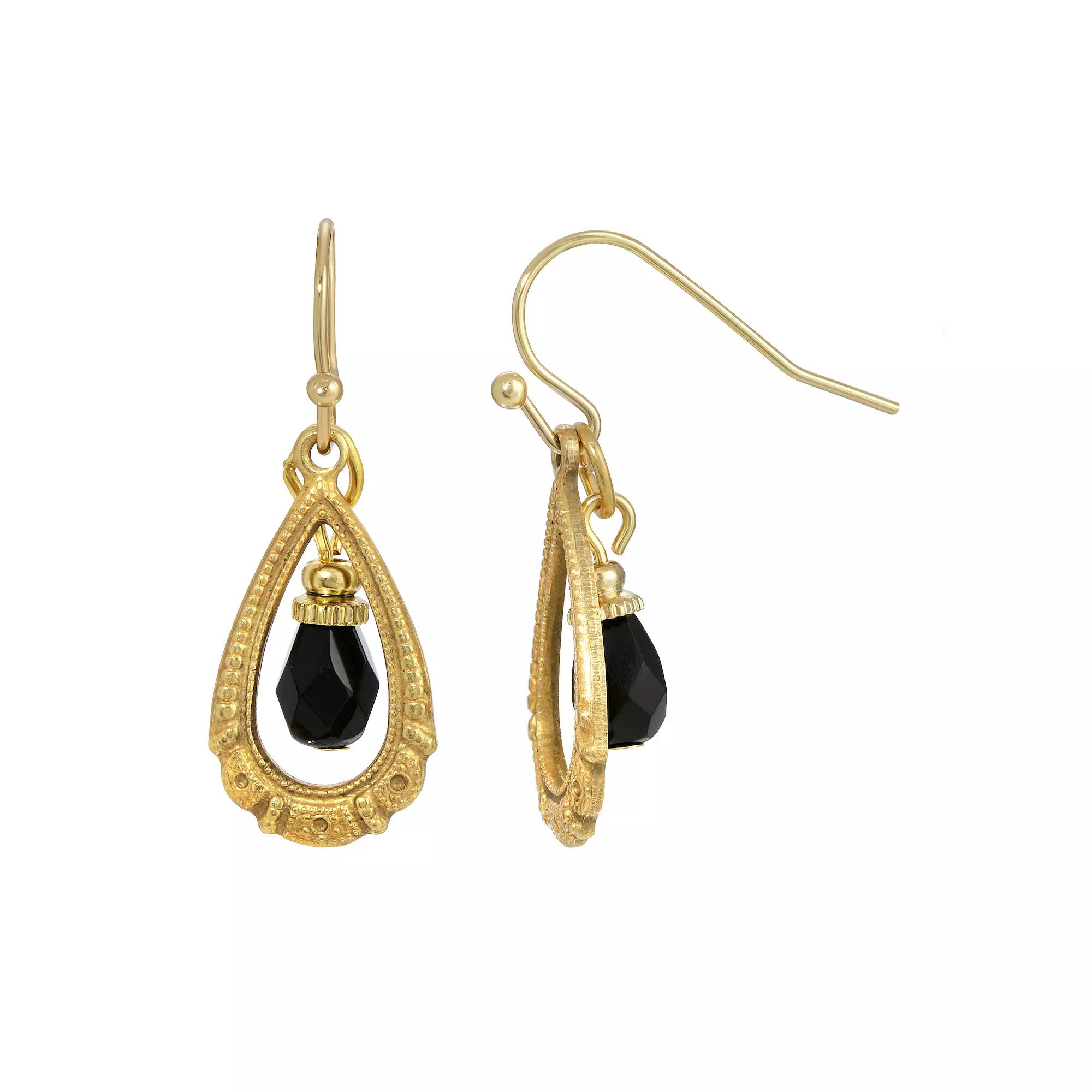 1928 Gold Tone Blue Bead Teardrop Earrings, Womens Product Image