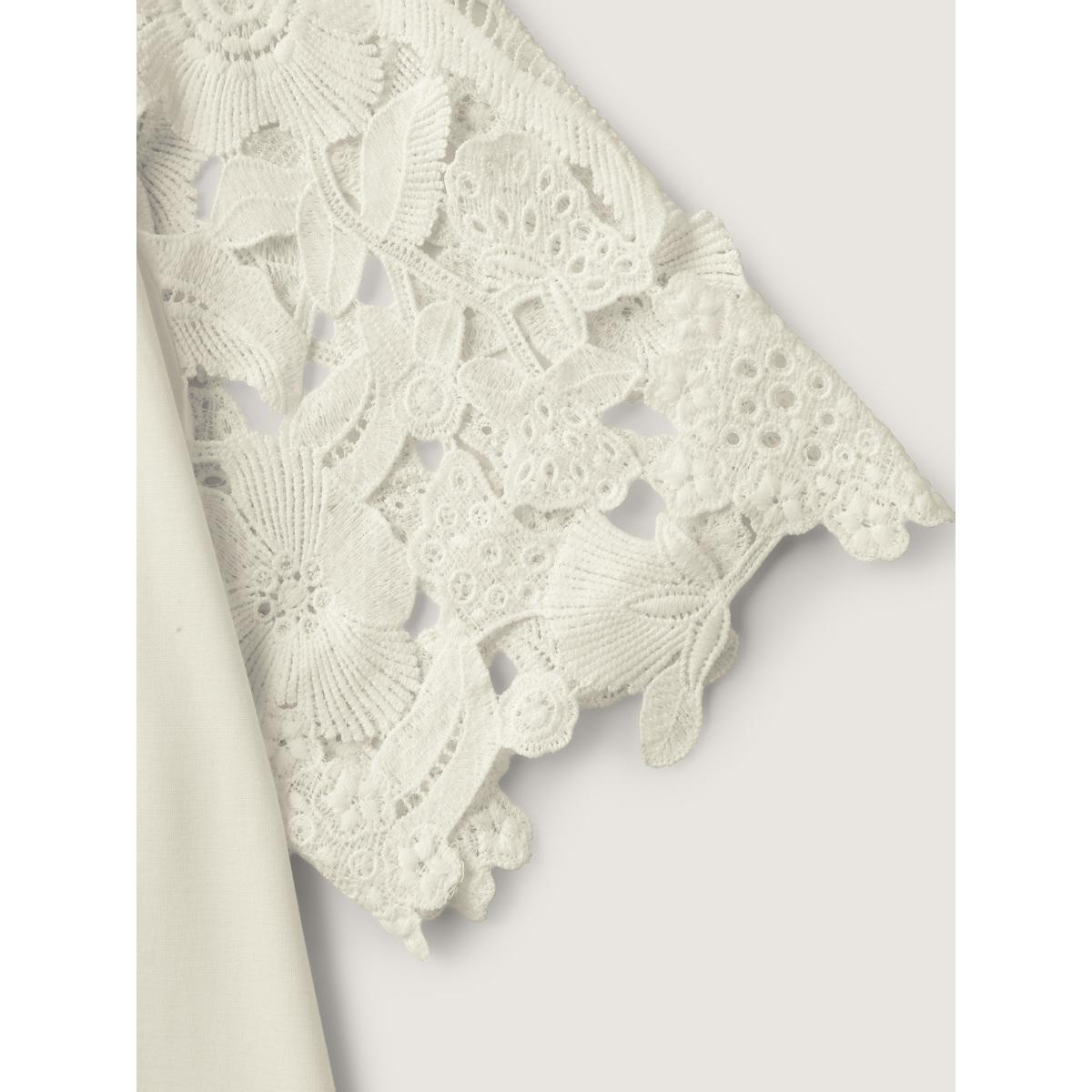 Plus Size Lace Cut-Out Sleeve Solid T-Shirt Originalwhite Women Leisure Round Neck Casual T-shirts BloomChic 18-20/2X Product Image