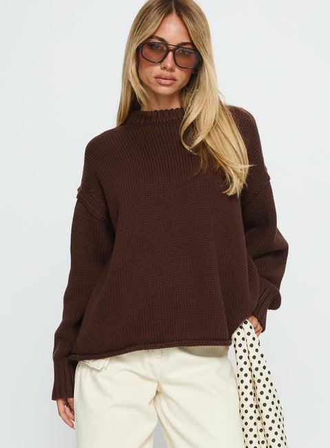Wilda Crew Neck Knit Sweater Brown Product Image