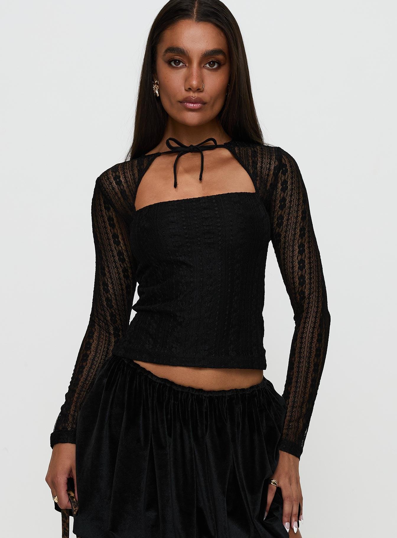 Worth My Time Tie Neck Cut Out Top Black Product Image