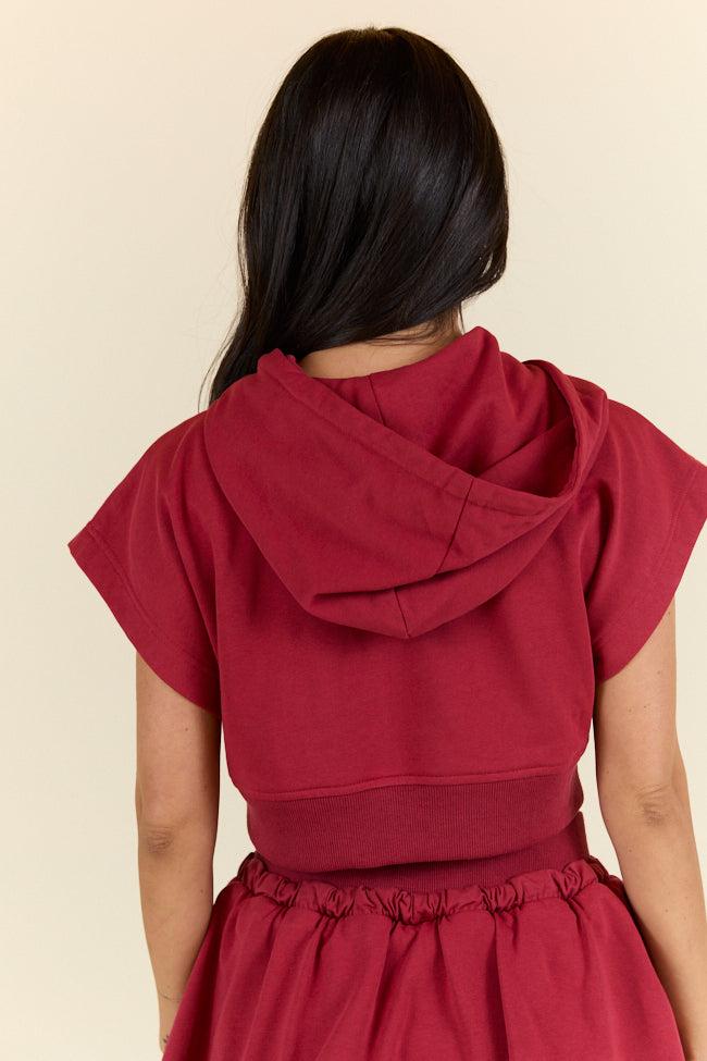 Get Up And Go Red Fleece Short Sleeve Hoodie FINAL SALE Product Image