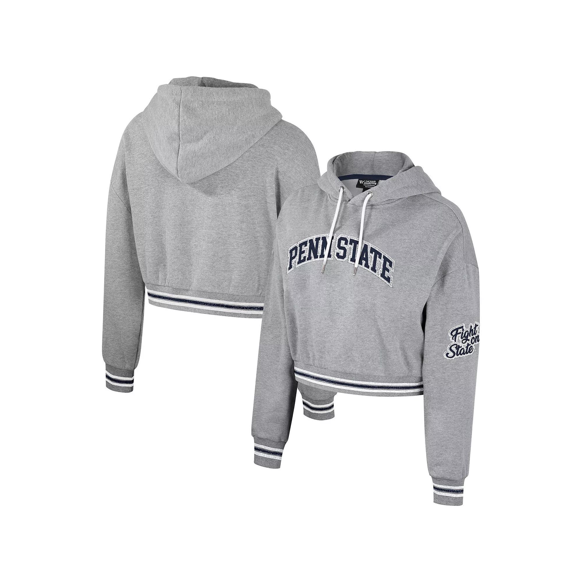 Women's The Wild Collective Heather Gray Penn State Nittany Lions Cropped Shimmer Pullover Hoodie, Size: Large, Grey Product Image