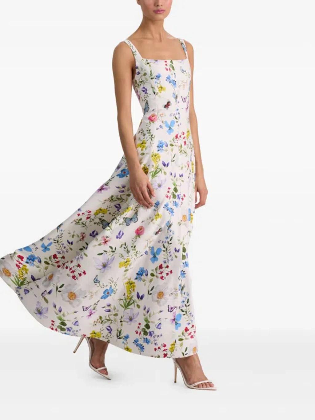 ALICE AND OLIVIA Polly Seamed Drop Waist Flared Ankle Length Dress In White Product Image