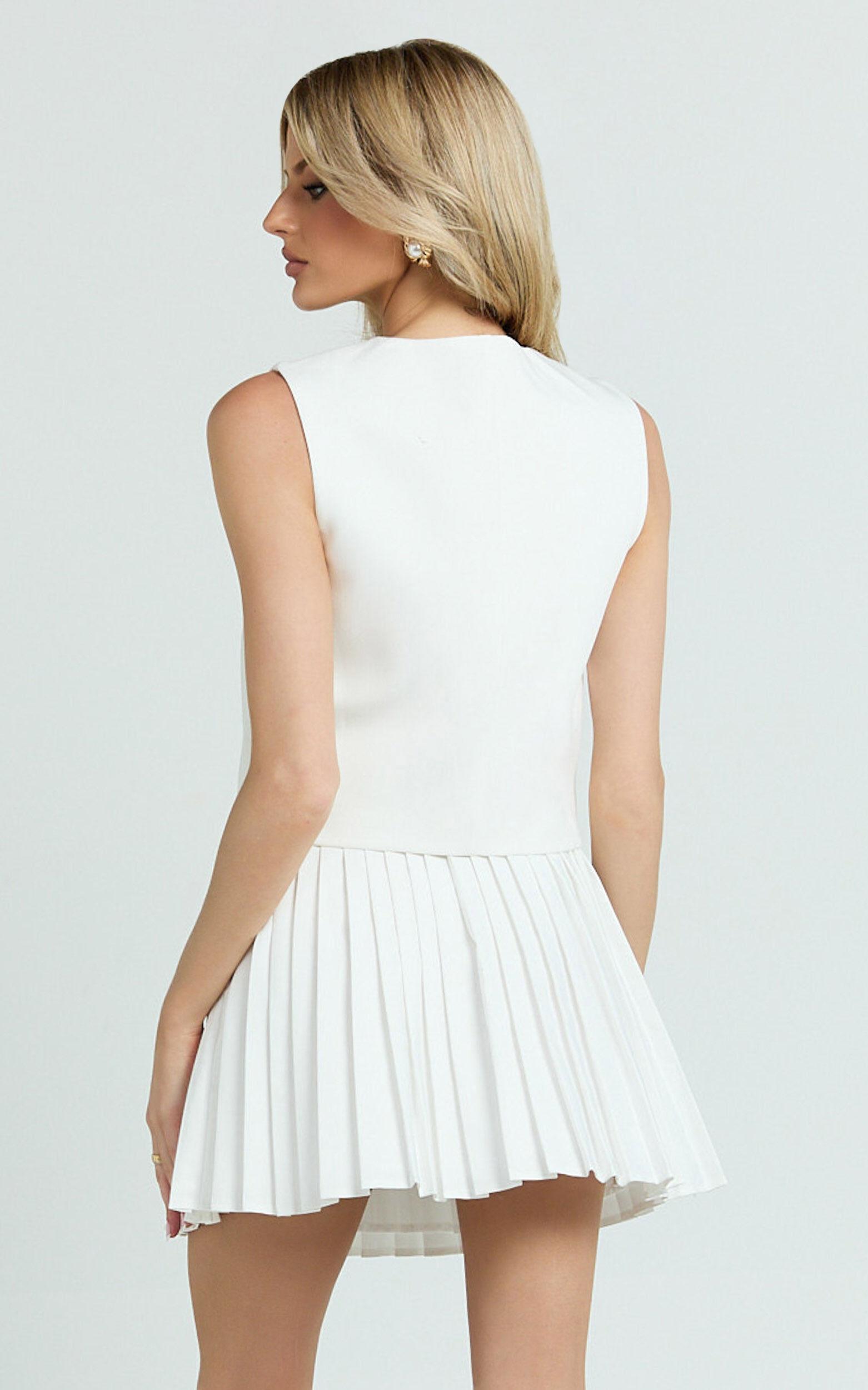 Carrie Mini Skirt - Pleated A Line Skirt in Off White Product Image