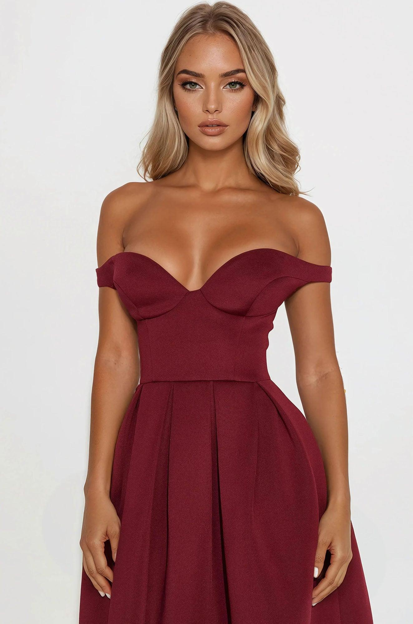 Grand Beauty Off Shoulder Maxi Dress - Burgundy Female Product Image