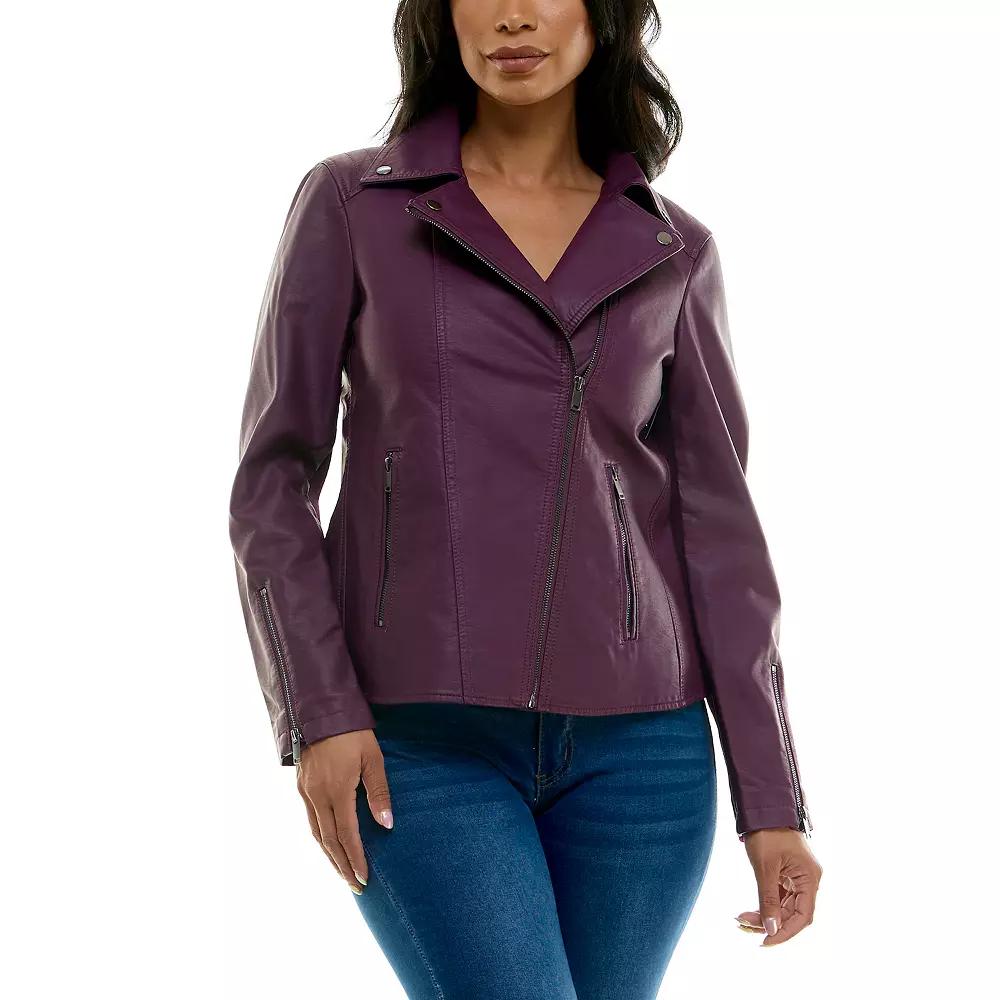 Women's Nina Leonard Pleather Moto Jacket,  Product Image