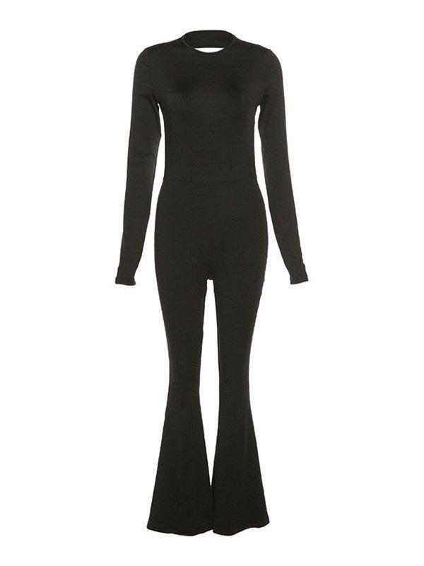 Backless Long Sleeve Flare Leg Jumpsuit Product Image