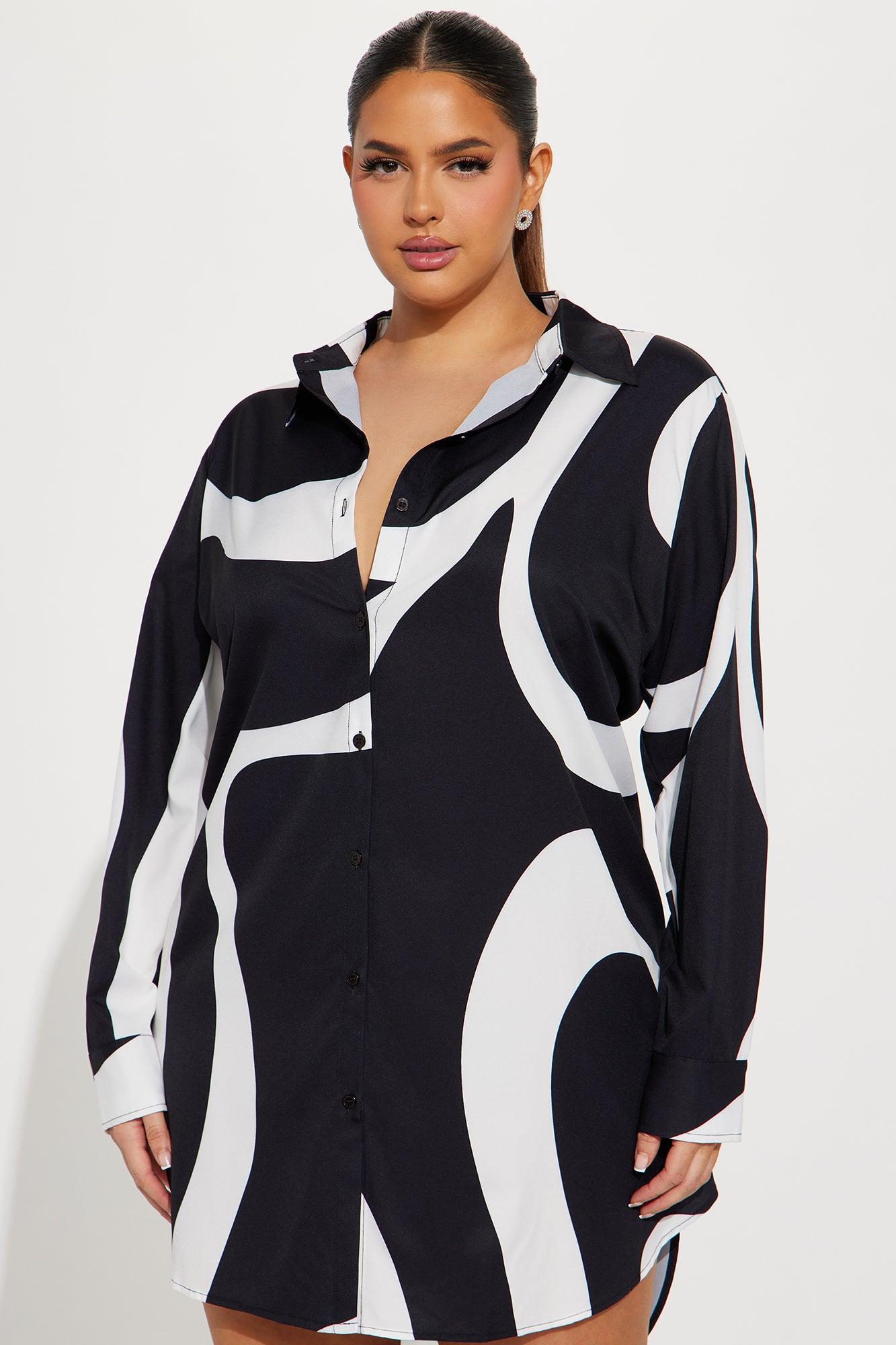 Jayde Button Up Mini Dress - Black/White Product Image