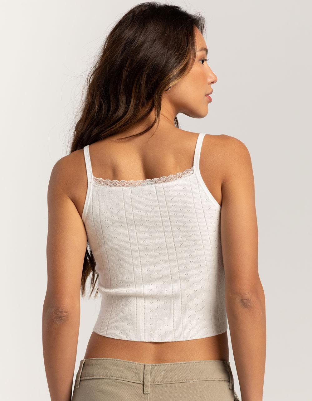 RSQ Womens Pointelle Lace Trim Cami - WHITE Product Image