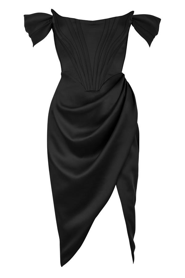 Loretta  black satin off shoulder dress Product Image