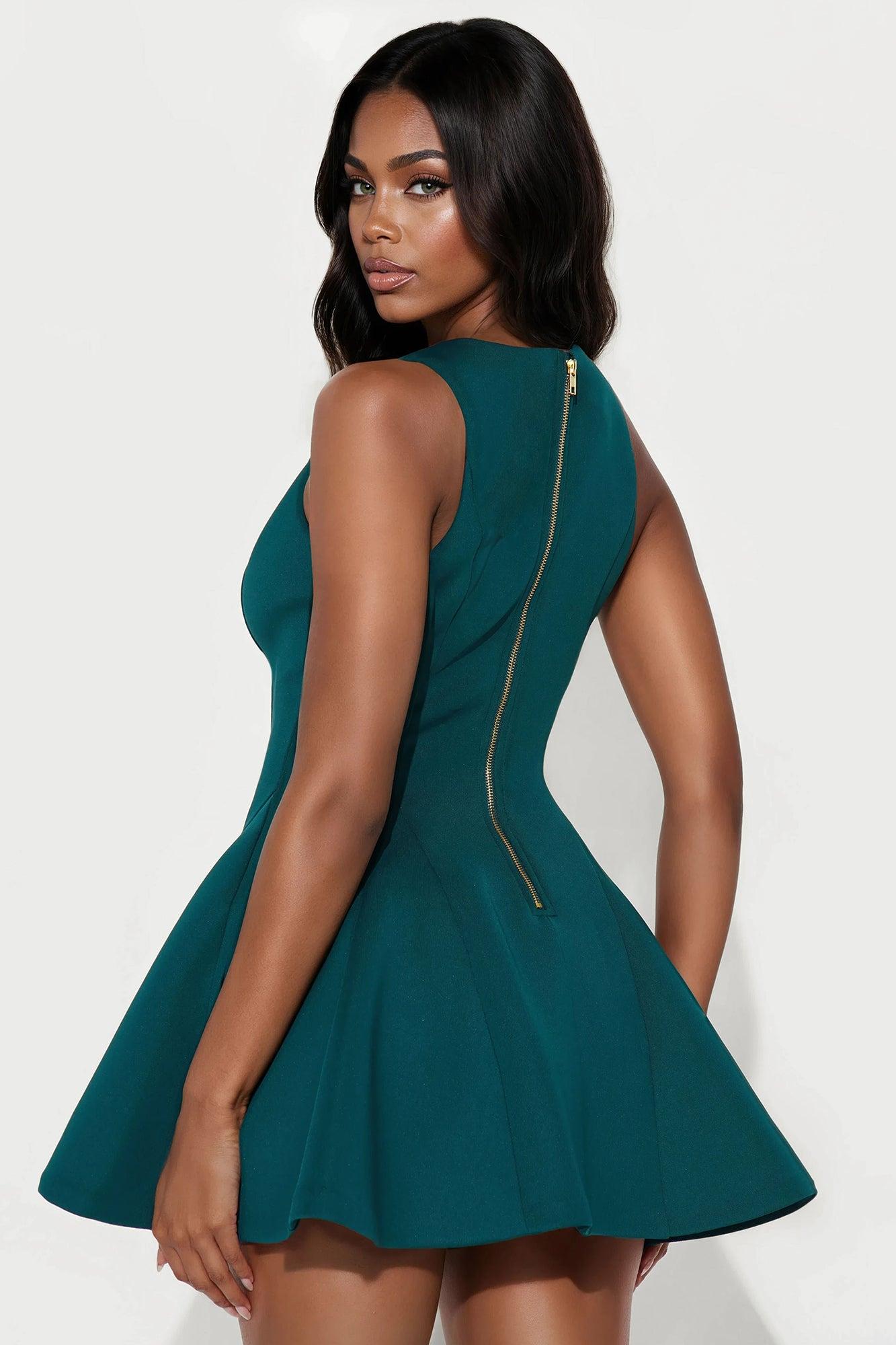 Queen Of Everything Pleated Mini Dress - Emerald Female Product Image