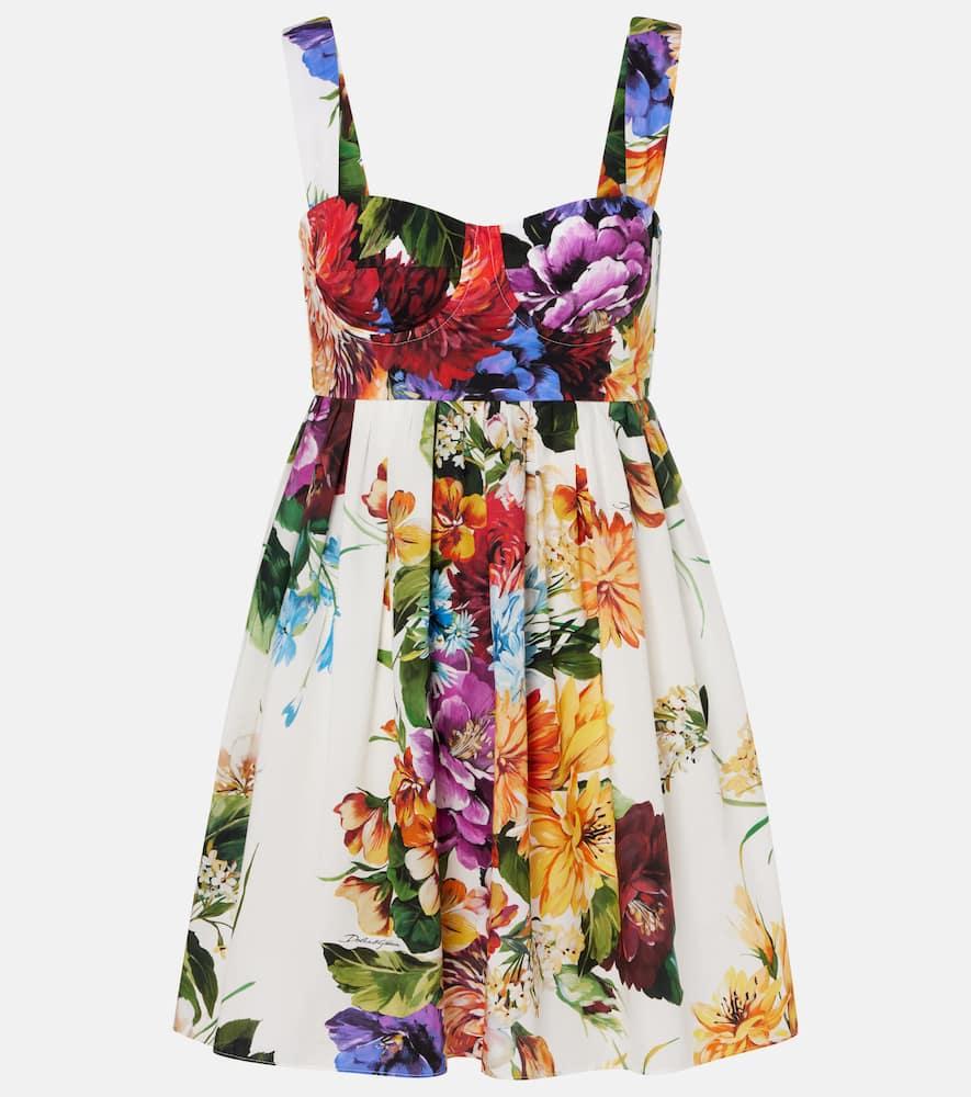 DOLCE & GABBANA Multicolor Sleeveless Dress With Bustier Style Neckline And All-over Floral Print In Cotton Woman Product Image