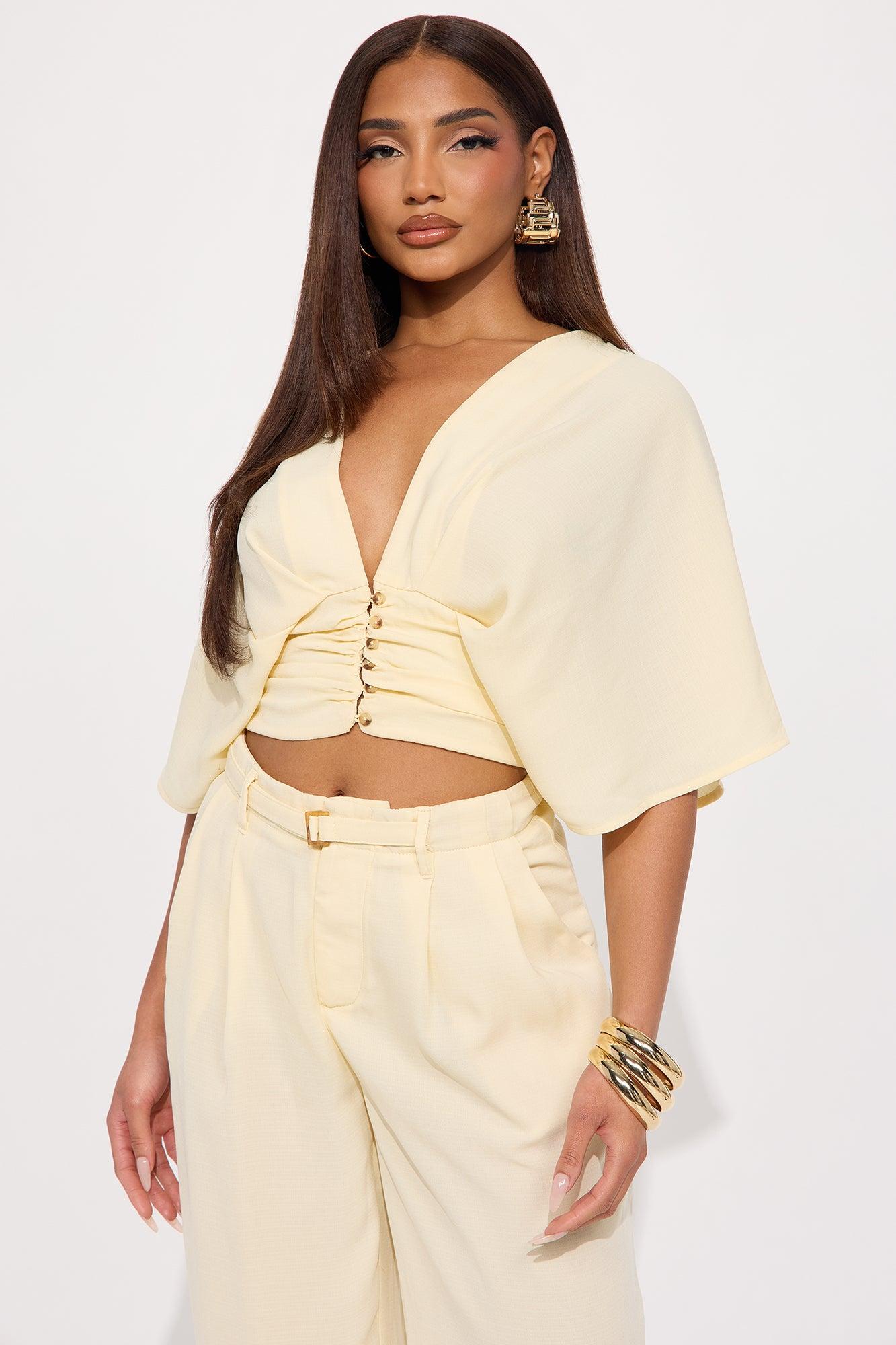 Soft Breeze Wide Leg Pant Set - Yellow Product Image