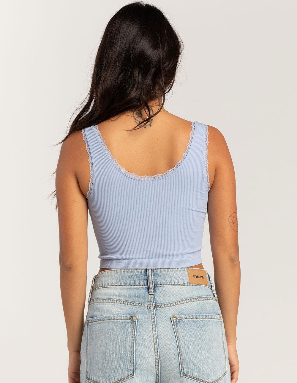 FULL TILT Seamless Lace Trim Womens Tank Top - LIGHT BLUE Product Image