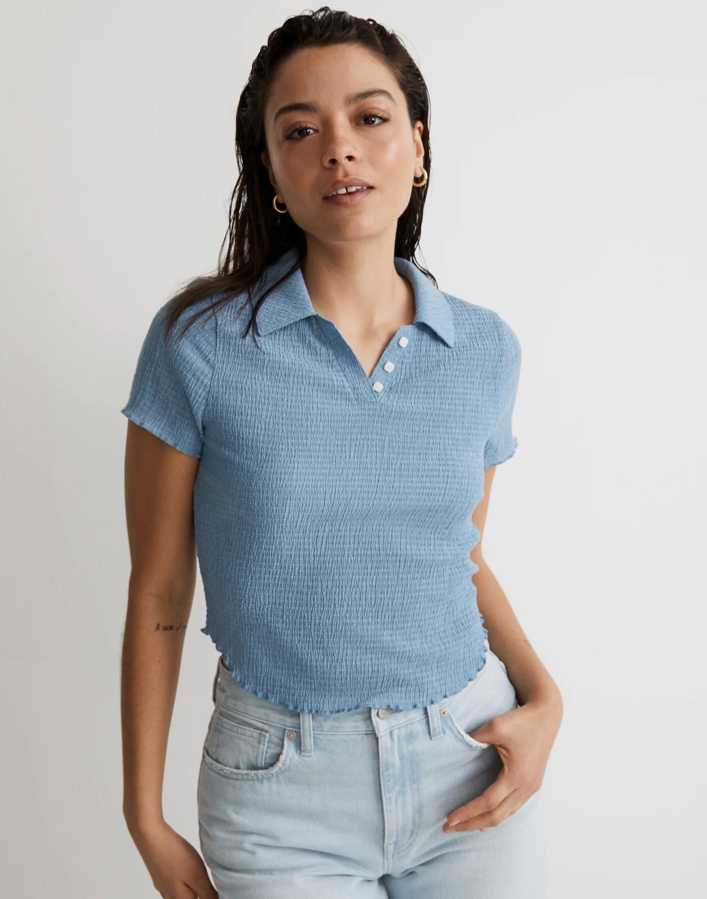Crinkle Polo Crop Tee Product Image