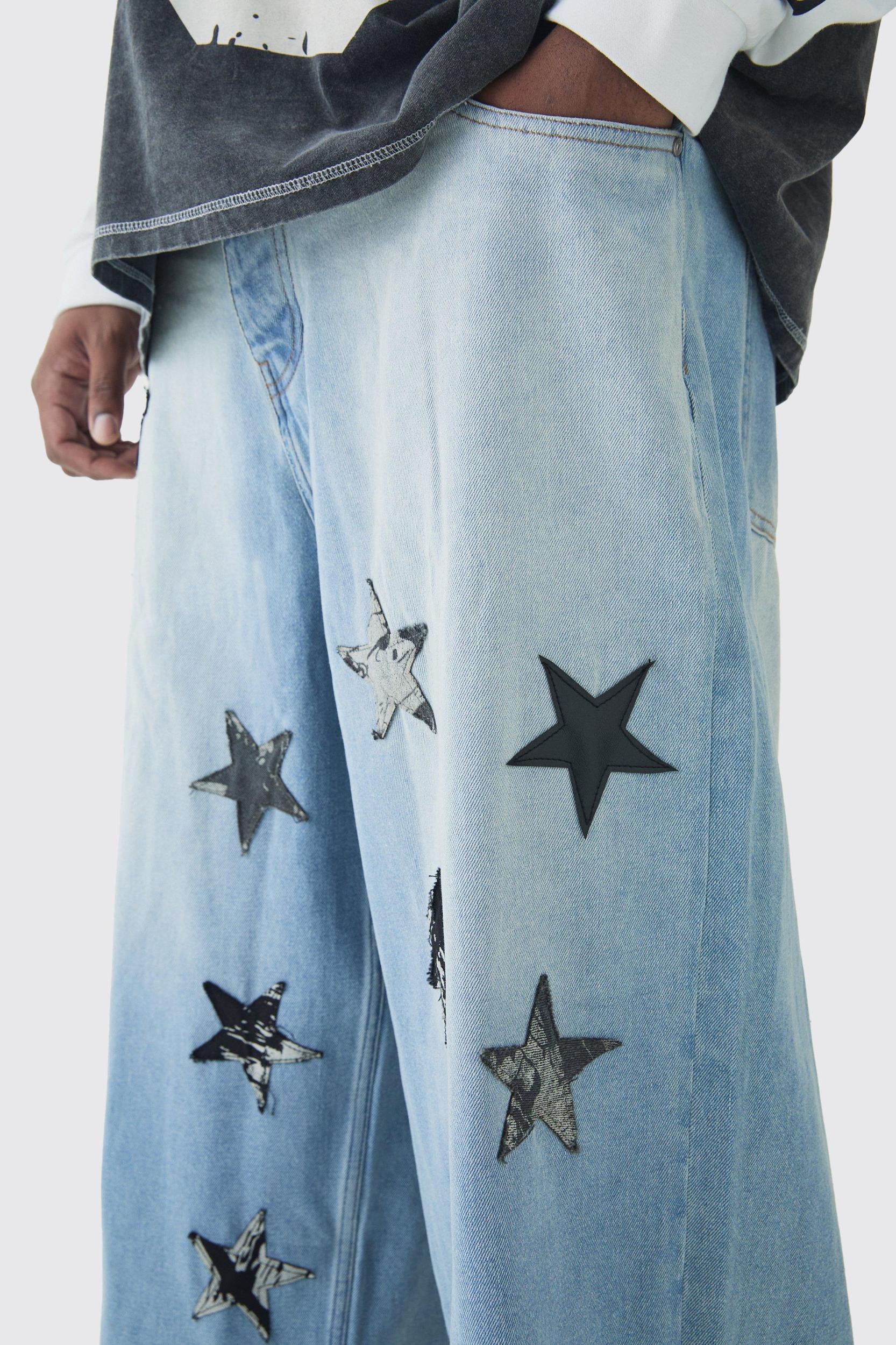 Plus Star Applique Baggy Fit Jeans | boohooMAN USA Product Image