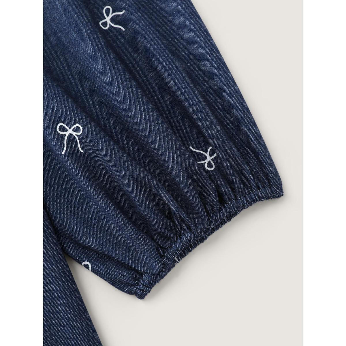 Plus Size Denimindigo Stretchy Neck-Tie Bubble Sleeve Blouse Women Leisure Extra Long Sleeve Round Neck Casual Blouses BloomChic 30/6X Product Image