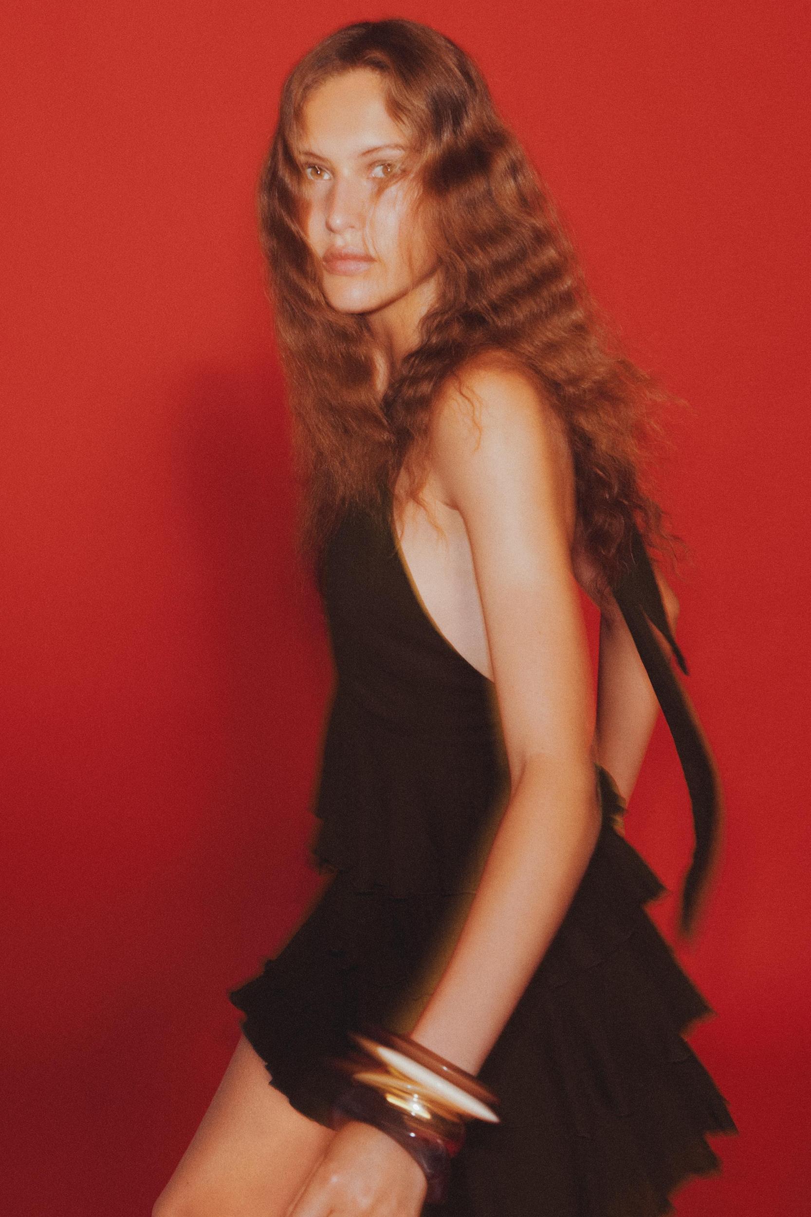 RUFFLED CHIFFON SHORT DRESS Product Image