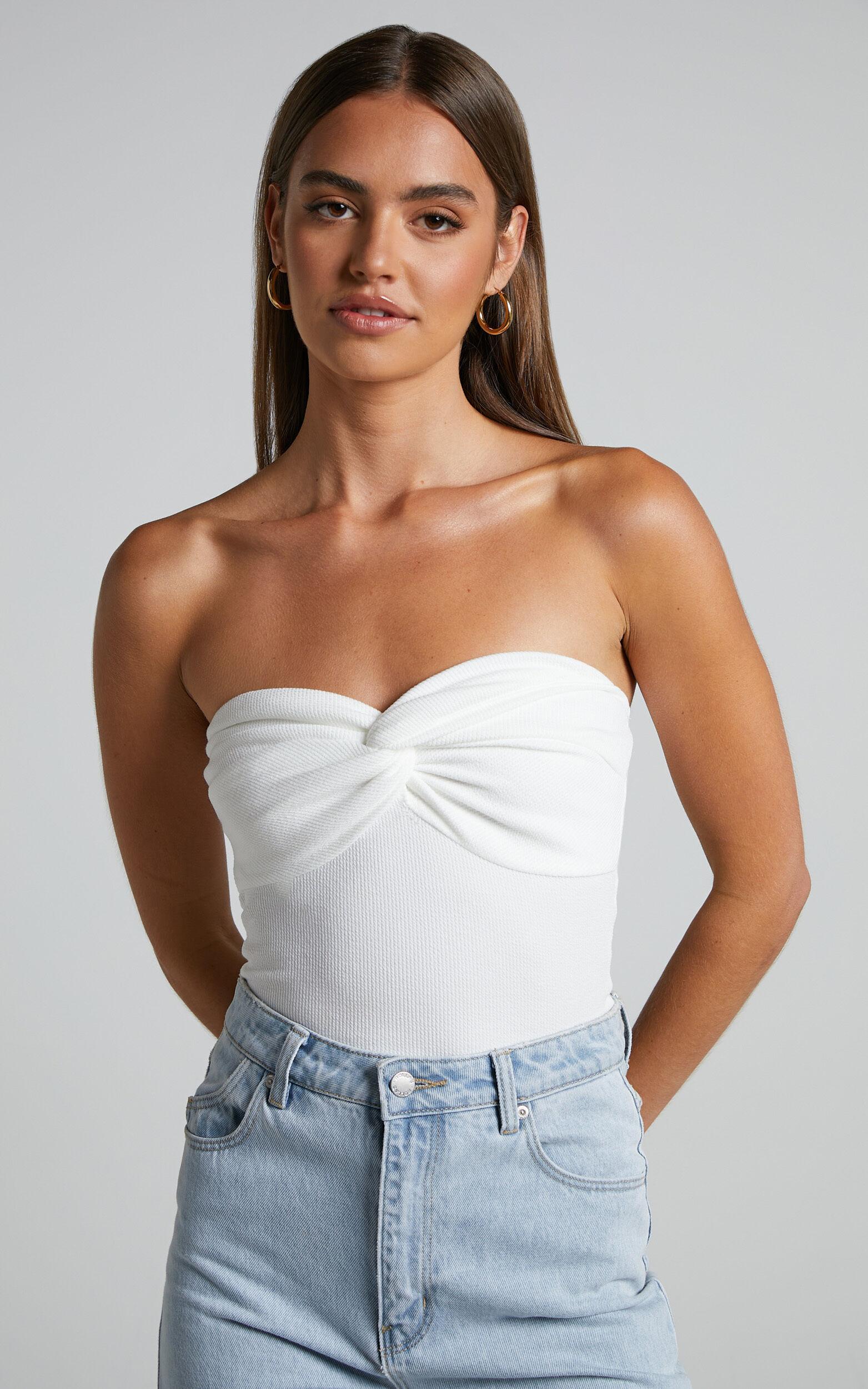 Jelena Top - Jersey Strapless Twist Front Top in White Product Image