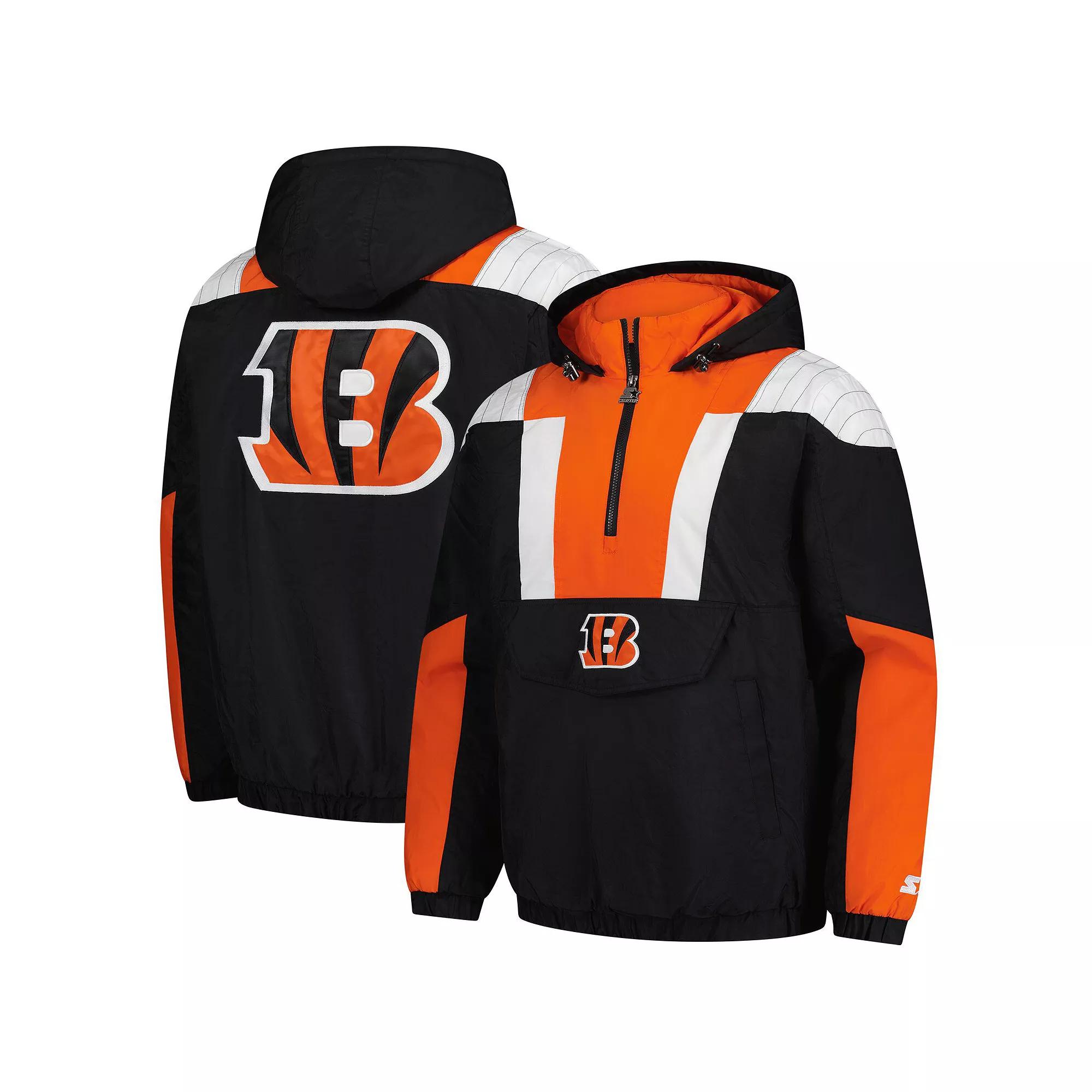 Men's Starter Black/Orange Cincinnati Bengals Charger Half-Zip Pullover Jacket, Size: Medium Product Image