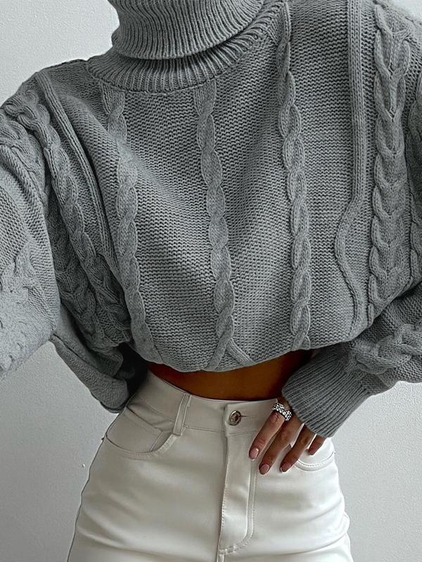 Solid Cable Knit High Neck Sweater Product Image