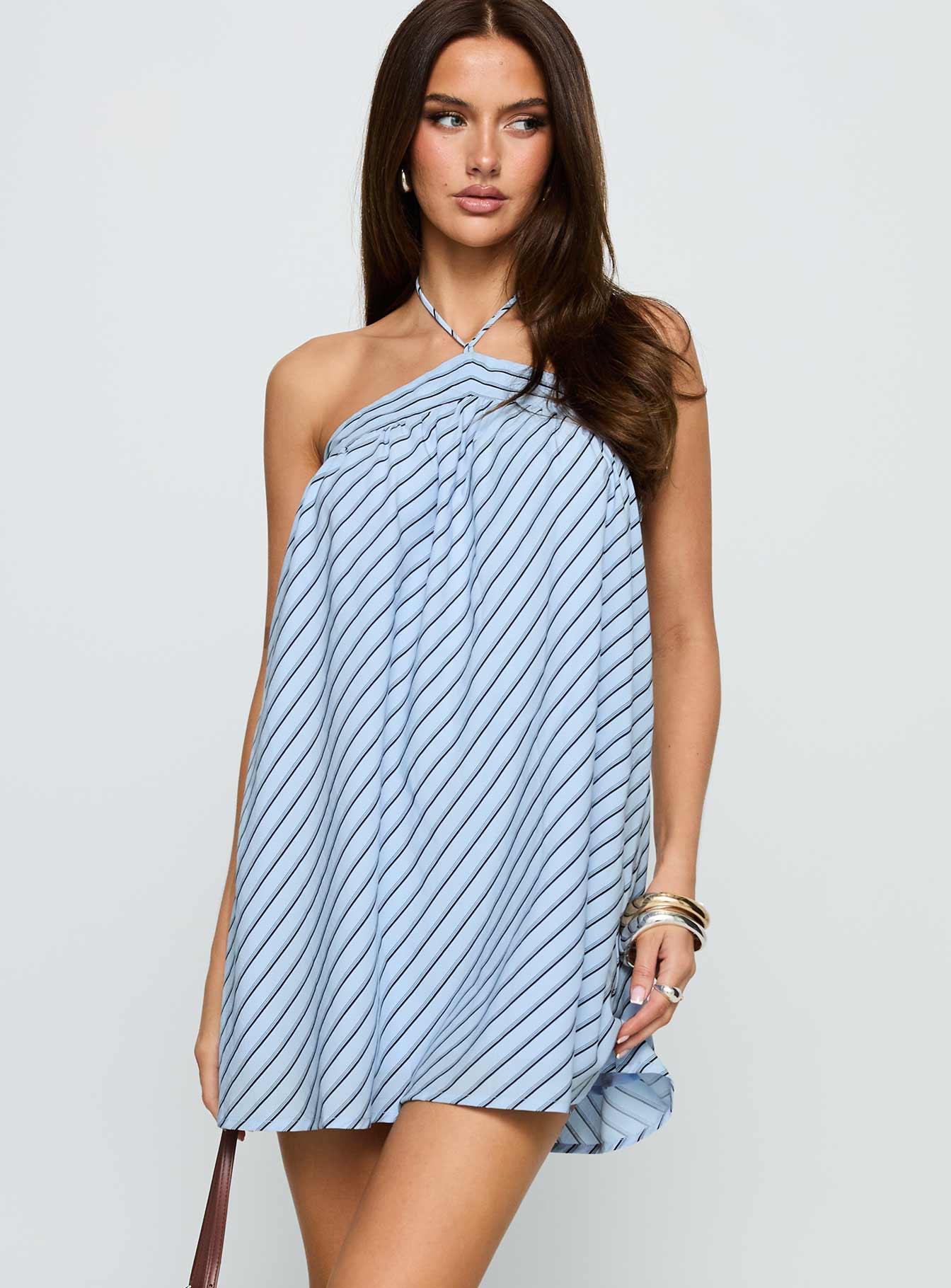 Moonlit Mini Dress Blue Stripe Product Image