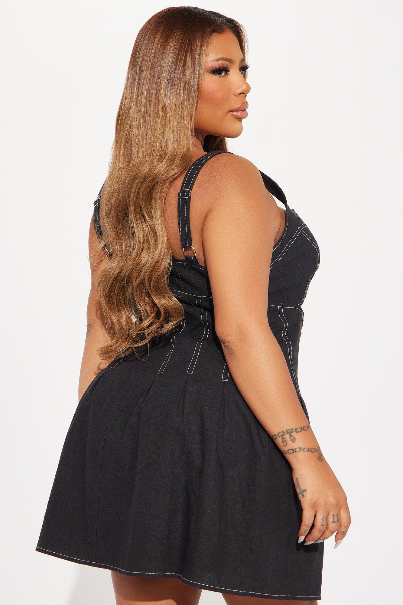 Dayna Linen Mini Dress - Black Product Image