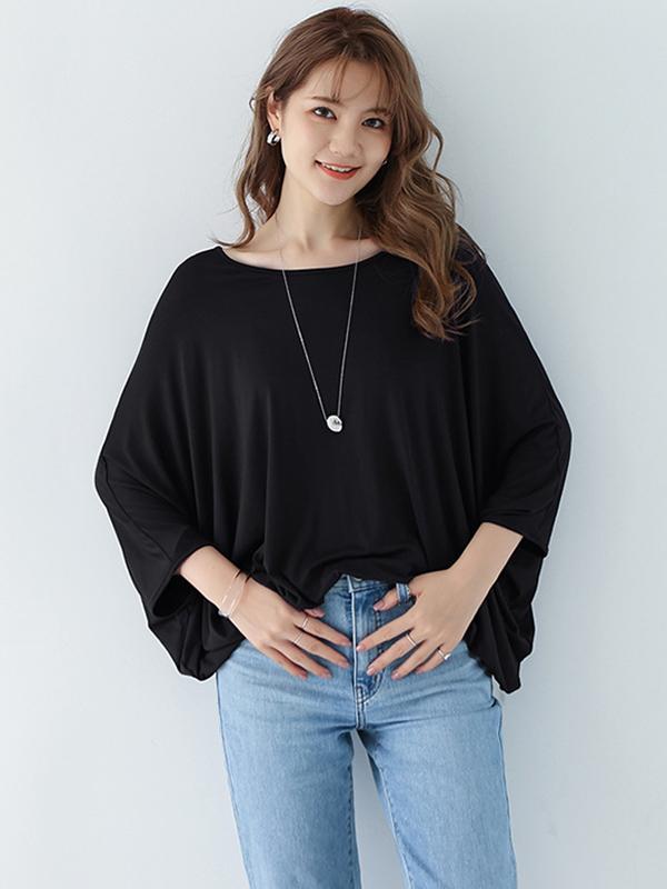 Vintage Loose Round-Neck Batwing Sleeves Shirts Product Image