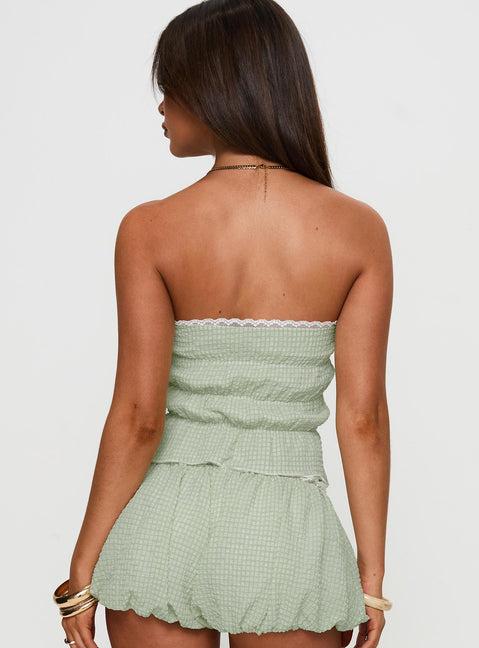 Short And Sweet Strapless Top Green Check Product Image