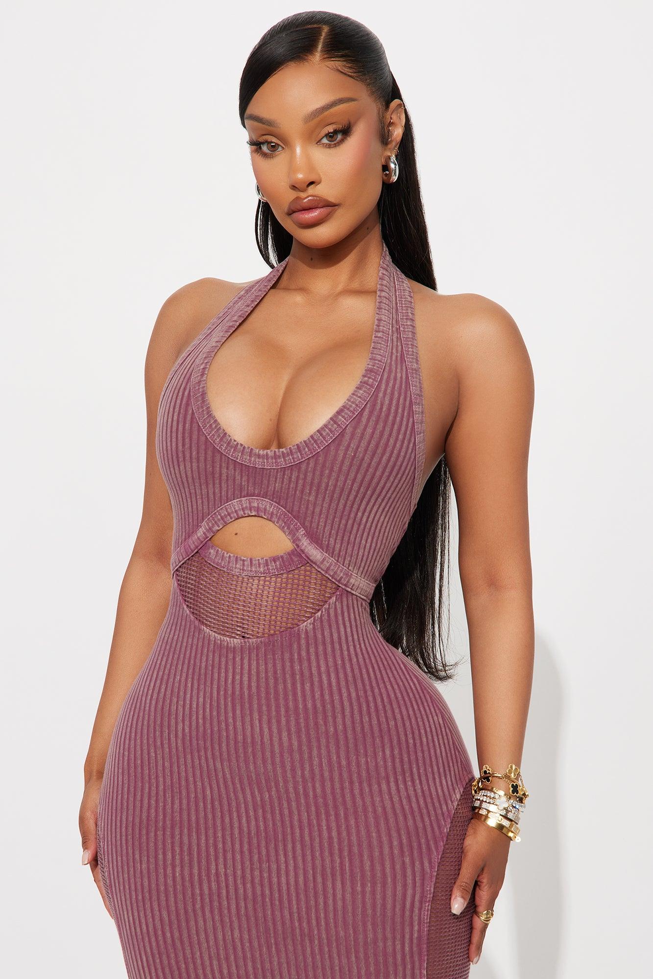 Madeline Washed Ribbed Midi Dress - Mauve Female Product Image