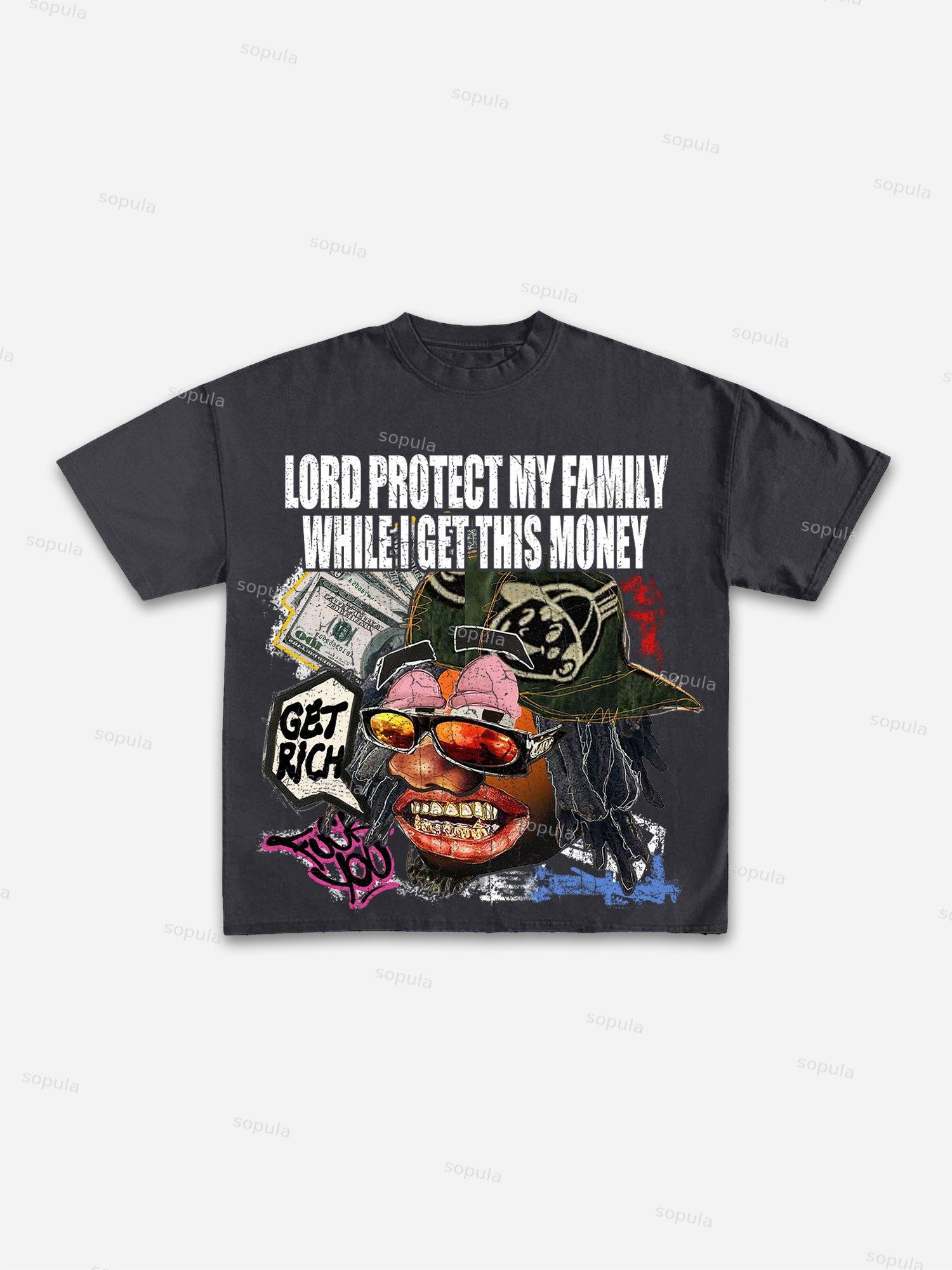 Get Rich Abstract Portrait Print Cotton T-shirt Product Image