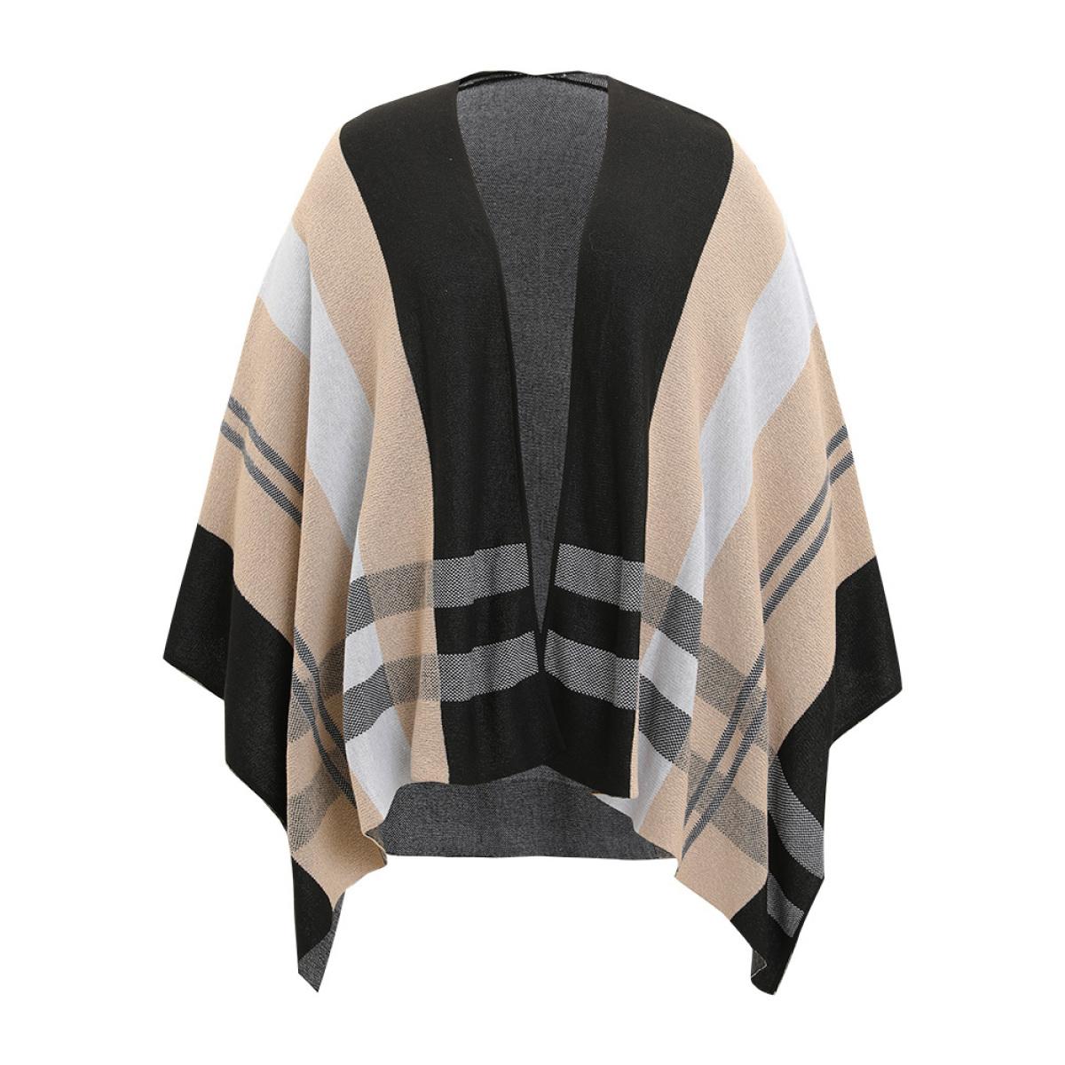 Plus Size Multi-wear Plaid Shawl Cardigan Tan Women Casual Oversized Sleeveless Dailywear Cardigans BloomChic 12/L Product Image