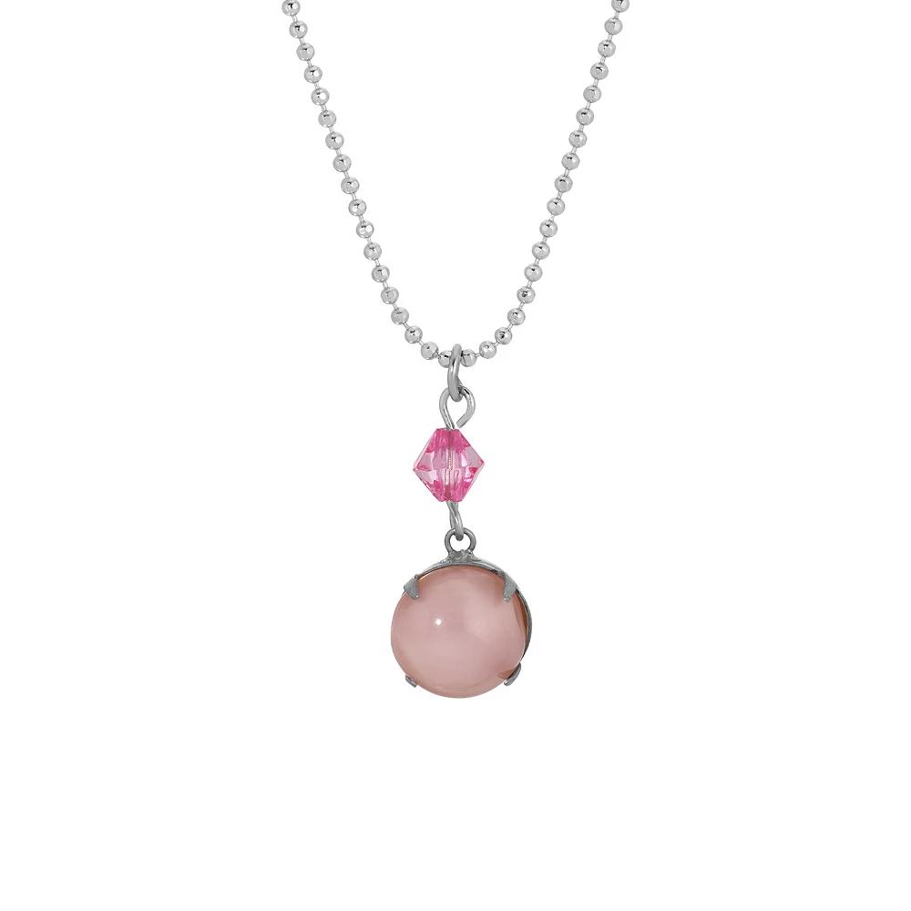 1928 Silver Tone Pink Moonstone Pendant Necklace, Womens Product Image
