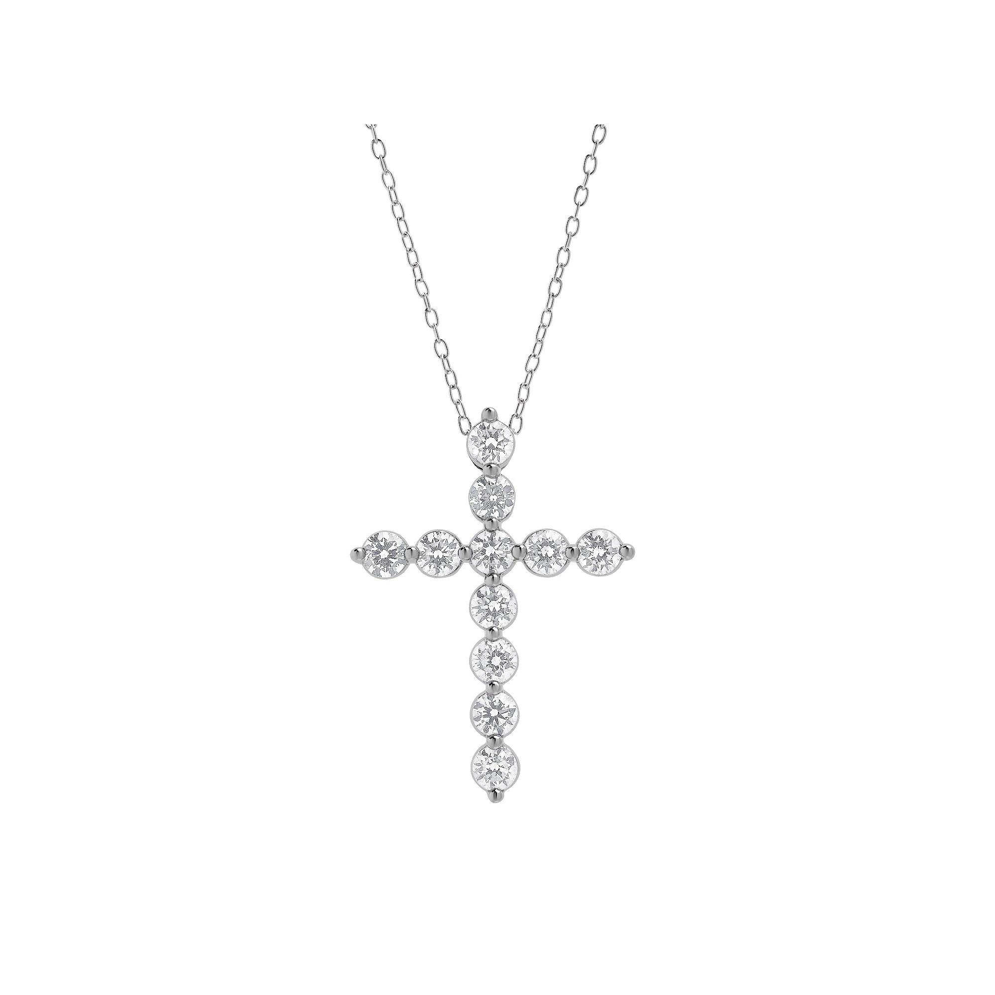 Diamond Brilliance Sterling Silver 1 Carat T.W. Lab-Created Diamond Prong Cross Pendant Necklace, Womens Silver Tone Product Image