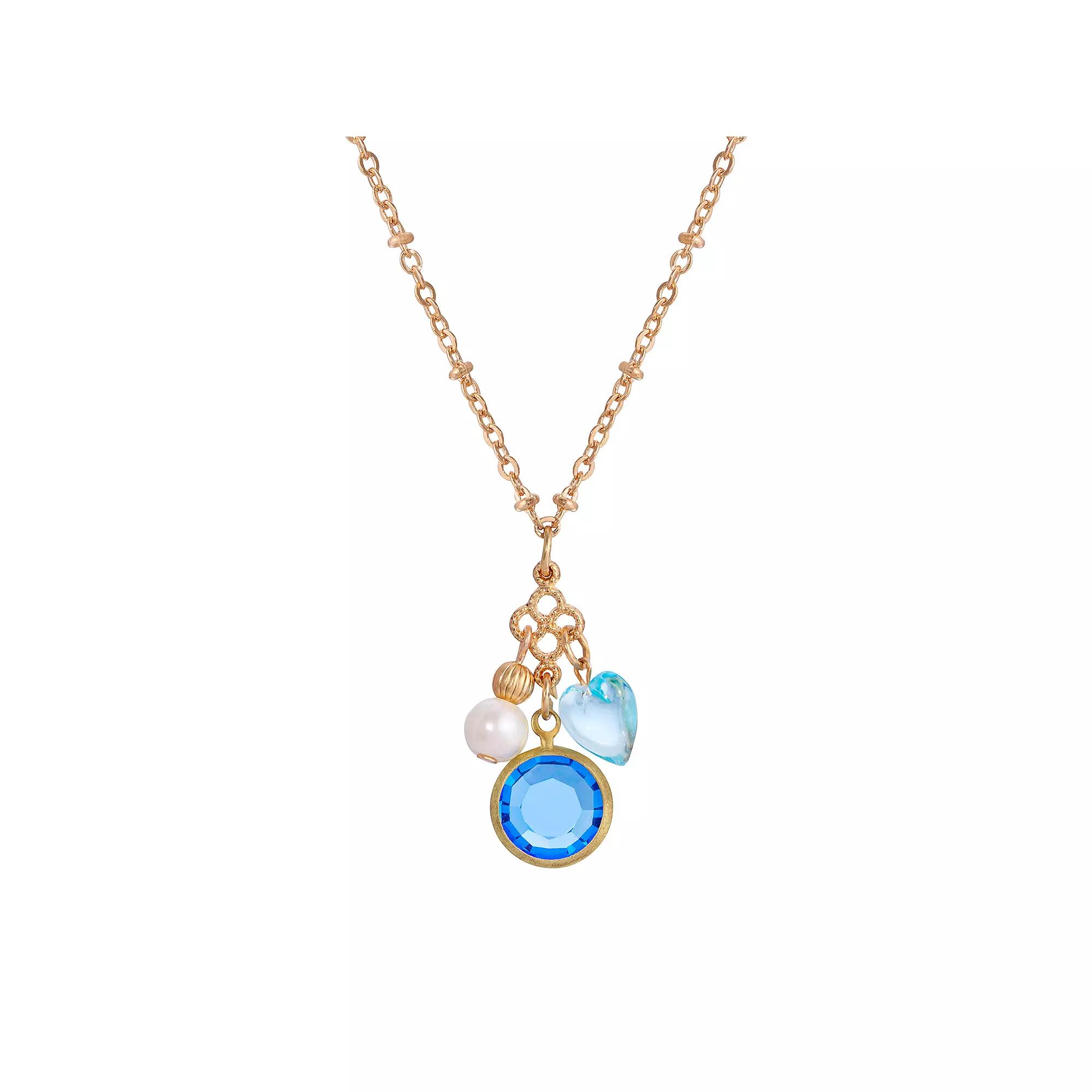 1928 Channel Heart Charm Pendant Necklace, Women's, Blue Product Image