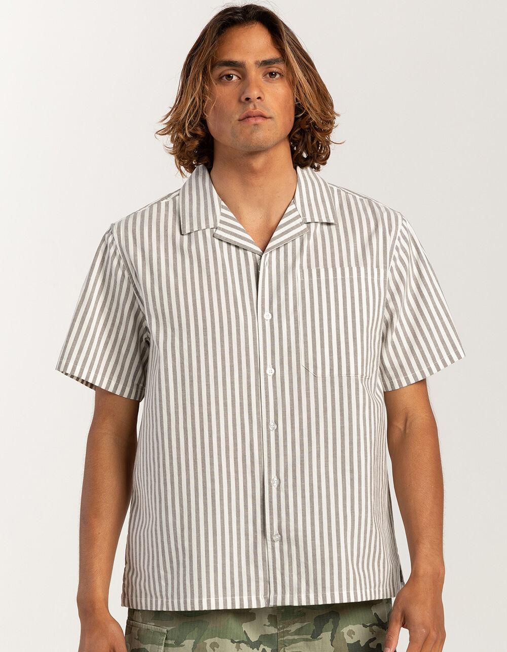 RSQ Mens Stripe Oxford Camp Shirt - GRAY Product Image