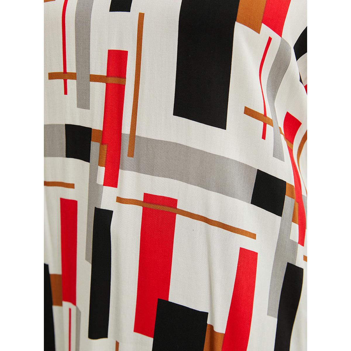 Plus Size Multicolor Geometric Contrast Dolman Sleeve Blouse Women Casual Short sleeve V-neck Dailywear Blouses BloomChic 12/L Product Image