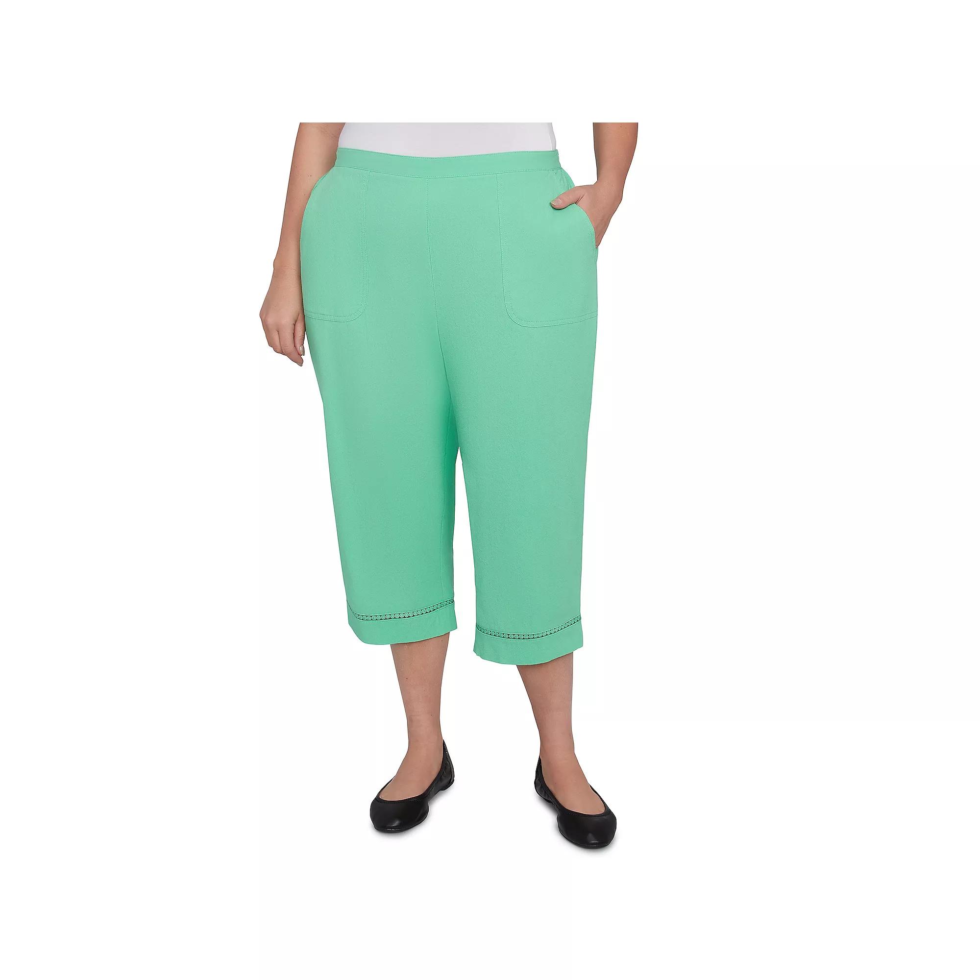 Plus Size Alfred Dunner Lace Dotted Trim Capri Pants, Women's, Size: 22 W, Green Product Image