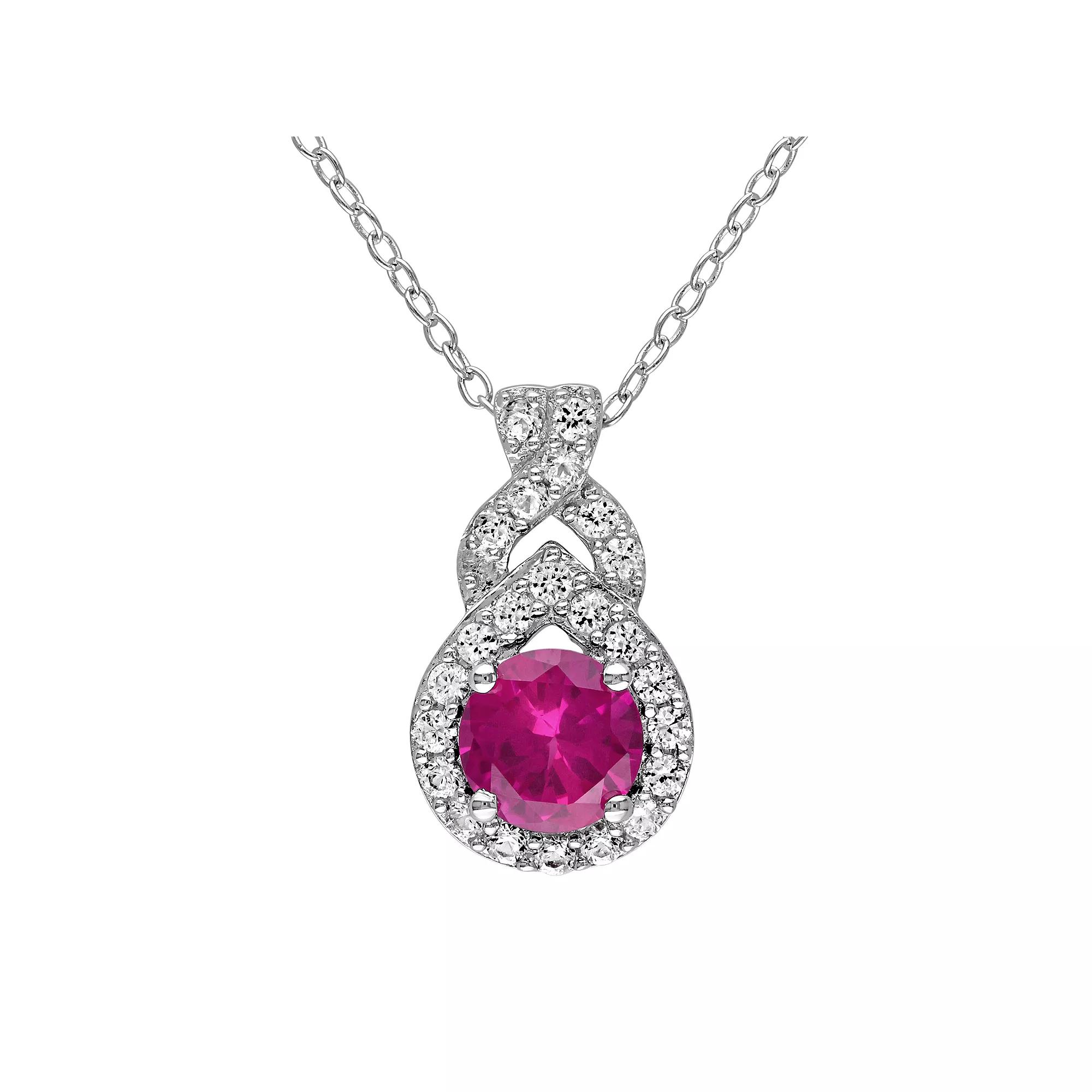 Stella Grace Lab-Created Ruby & Lab-Created White Sapphire Sterling Silver Twist Pendant Necklace, Women's,  Product Image