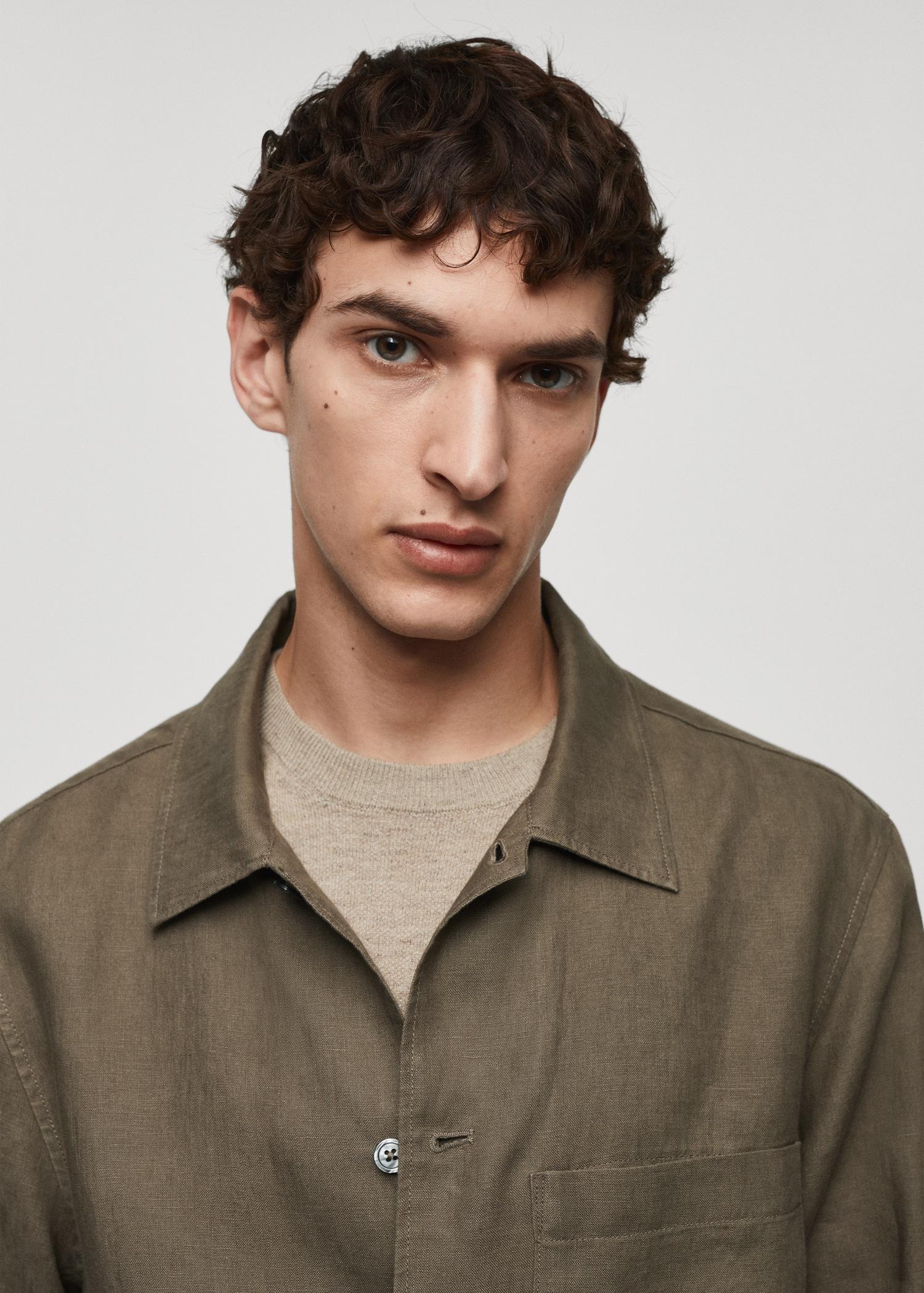 Regular-fit 100% linen overshirt - Men | MANGO USA Product Image