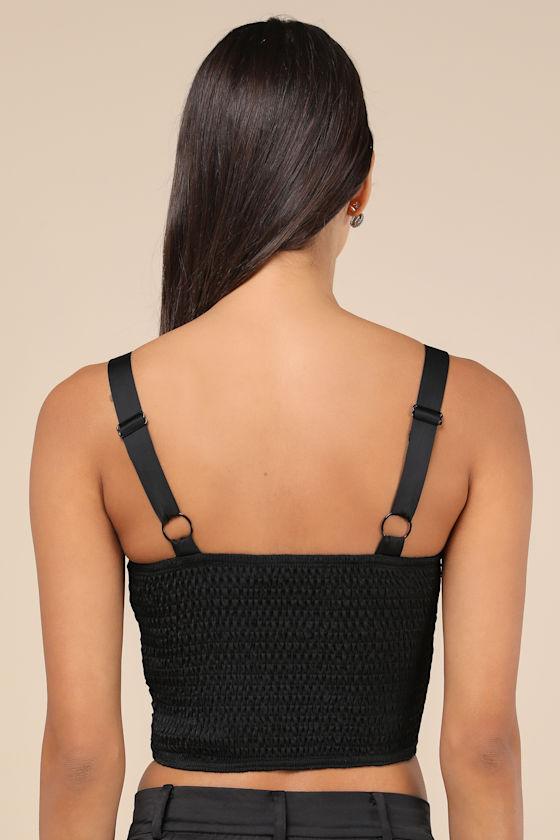 Flawless Behavior Black Satin Pleated Rosette Tank Top Product Image