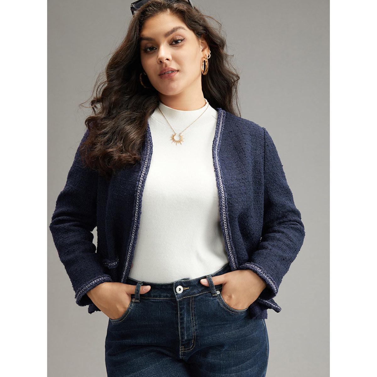 Plus Size Solid Open Front Patchwork Stitch Blazer Women Indigo Elegant Contrast Ladies Everyday Winter Coats BloomChic 10/M Product Image