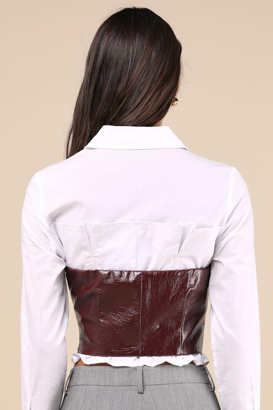 Certified Bombshell Burgundy Vegan Leather Strapless Bustier Top Product Image