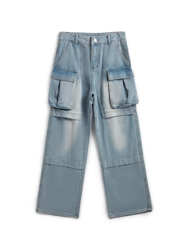 Big Pocket Splice High Rise Cargo Jeans Product Image